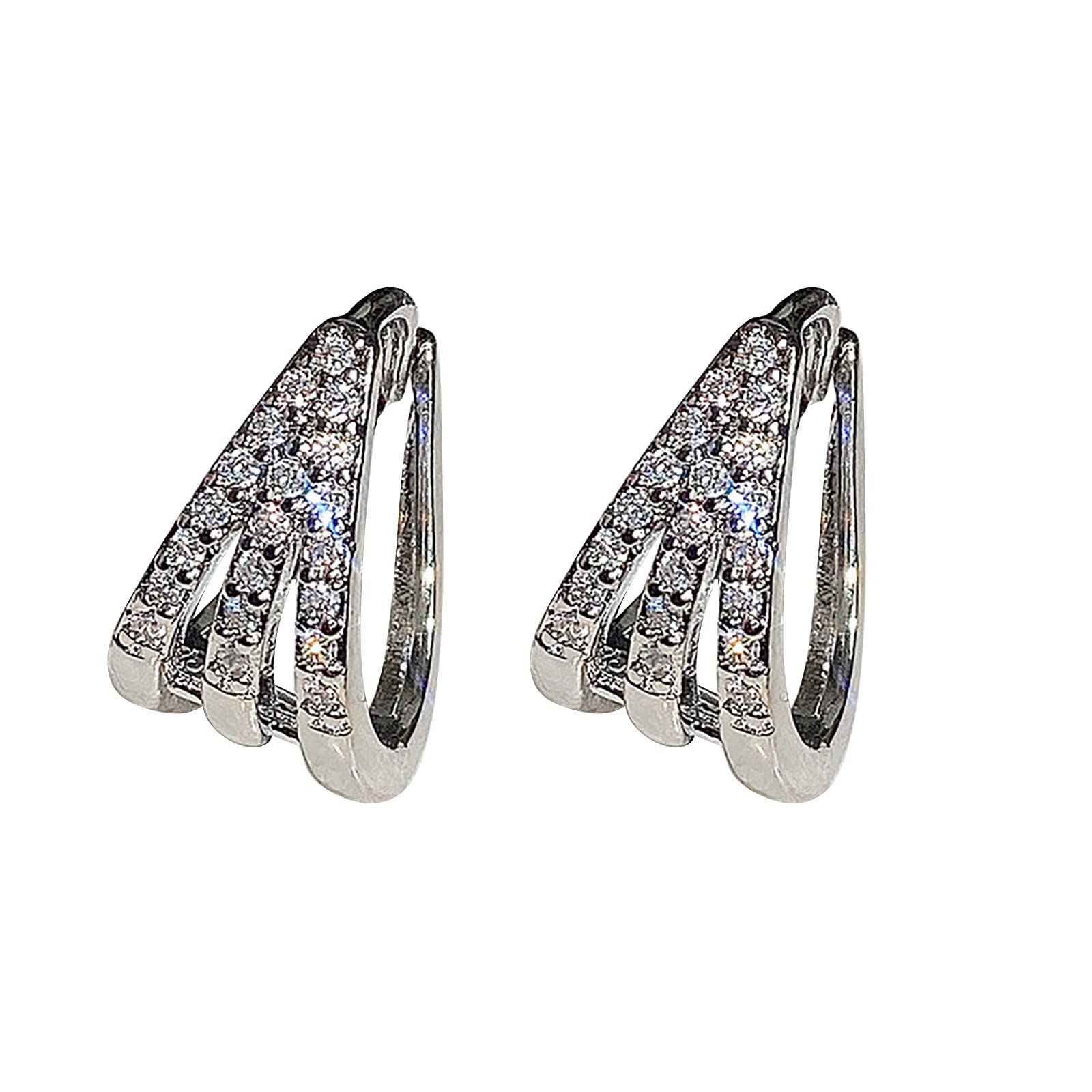 Geometric Diamond Earrings for Women - Shiny Zirconia Stud Earrings Set, Silver Jewelry Gift for Her (One Size) | Perfect for Parties, Weddings & Everyday Wear