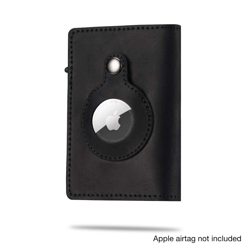 Premium Genuine Leather Airtag Wallet & Key Holder for Men - RFID Blocking Multifunctional Wallet with Apple AirTag Case Cover - Perfect for Travel, Daily Use & Anti-Theft Protection (Black)