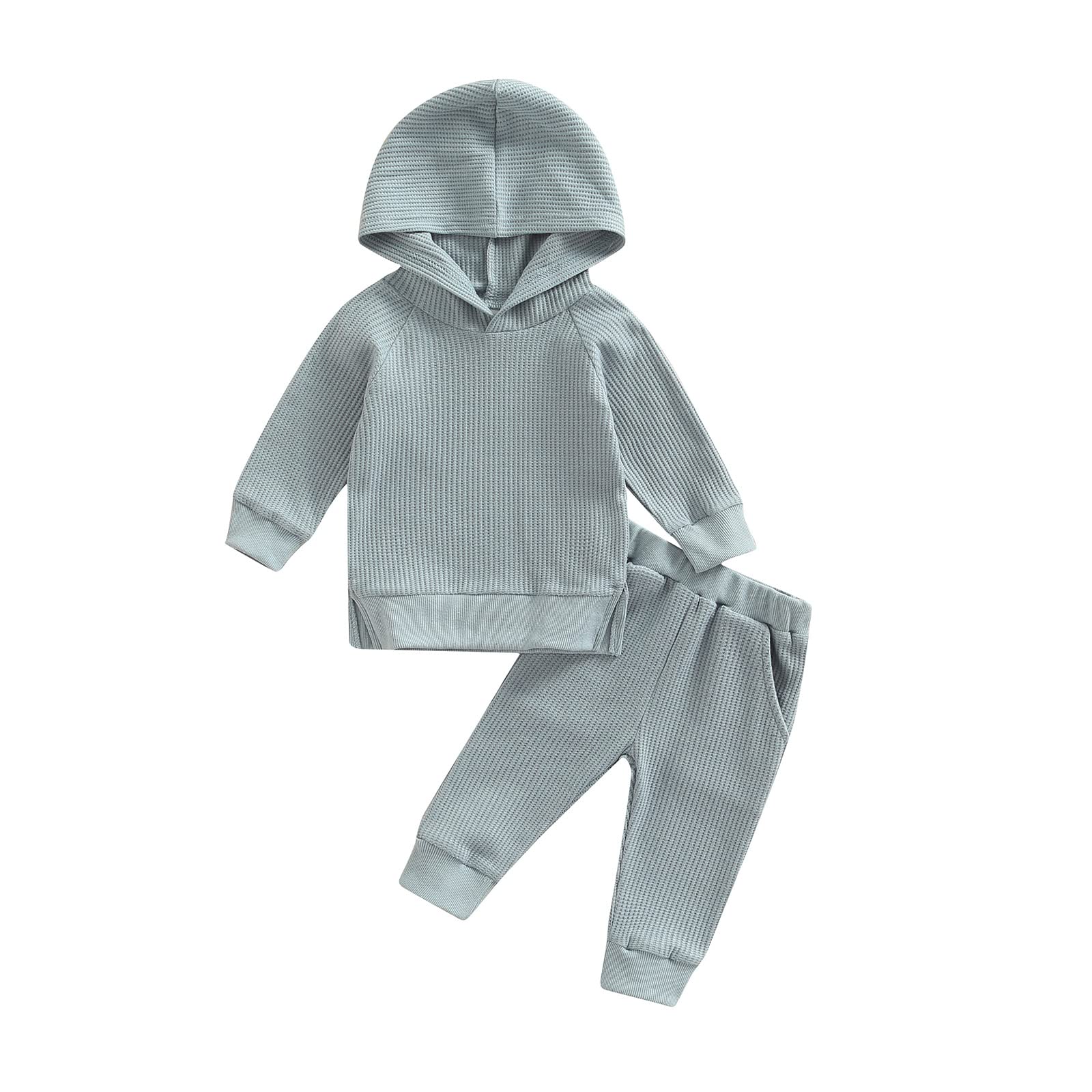 Newborn Baby Boy Girl Fall Clothes Set - Soft Waffle Knit Hoodie & Jogger Sweatpants 2-Piece Outfit | Cozy Autumn & Winter Infant Wear for Playdates & Family Photos
