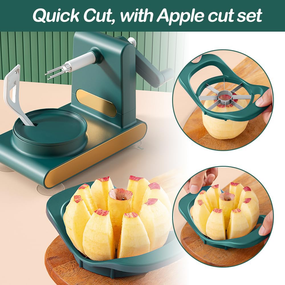 Premium Multi-Fruit Peeler 2.0 with Divider - 3-in-1 Apple Peeler, Potato Slicer & Corer - Ergonomic Manual Kitchen Tool for Effortless Peeling (Dark Green) - Perfect for Baking, Meal Prep & Healthy Snacks