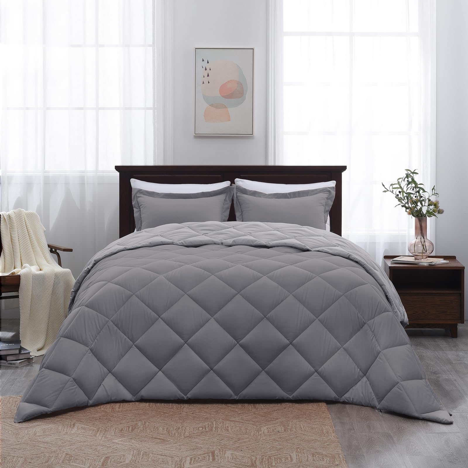 Premium King Size Comforter Set - All Seasons Reversible Grey & Charcoal Gray Bedding, 1 Comforter (104