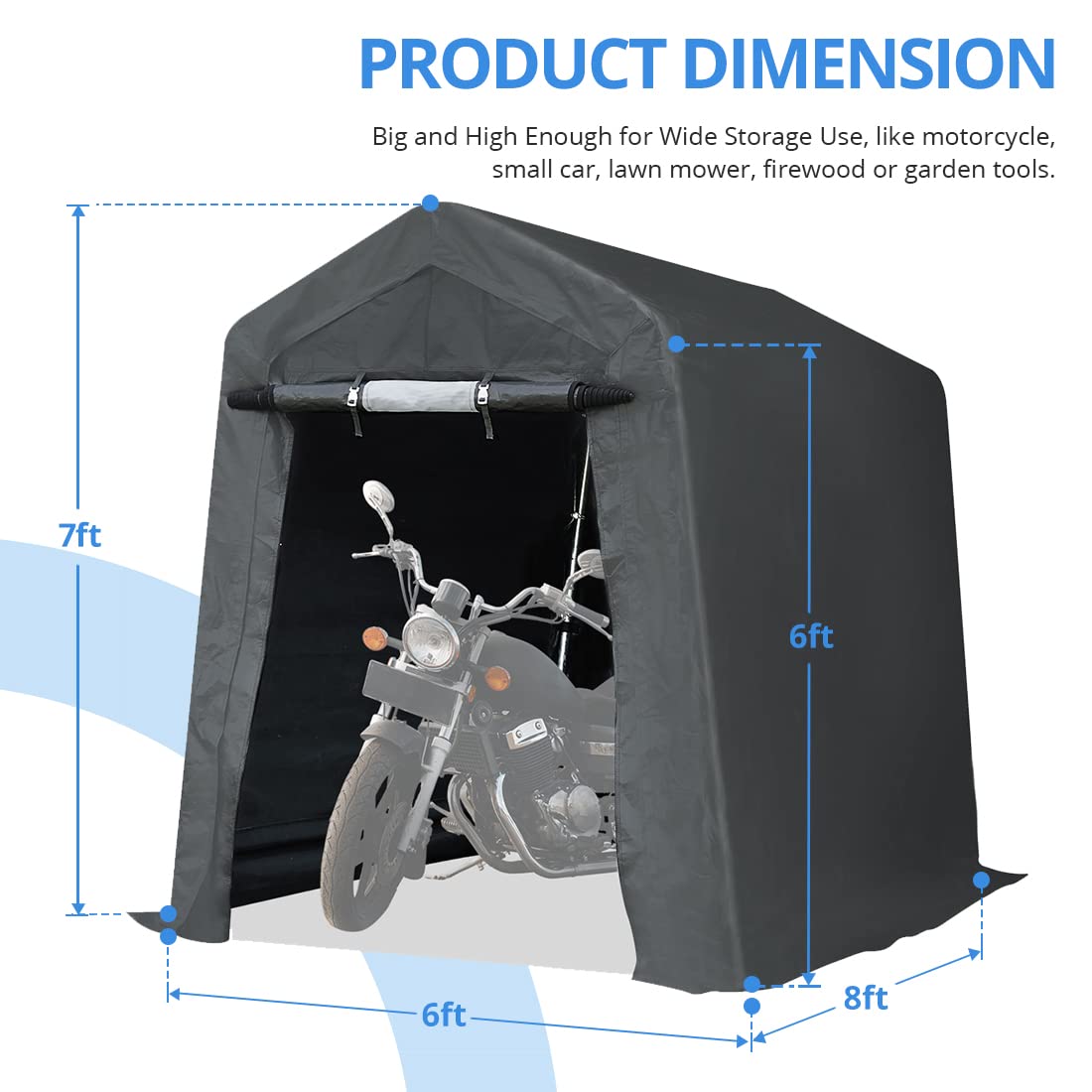 ADVANCE OUTDOOR 6X8 ft Portable Storage Shelter Shed - Waterproof & UV Resistant with 2 Zipper Doors & Vents | Perfect for Motorcycle, Carport, Garden Equipment & Outdoor Storage | Gray
