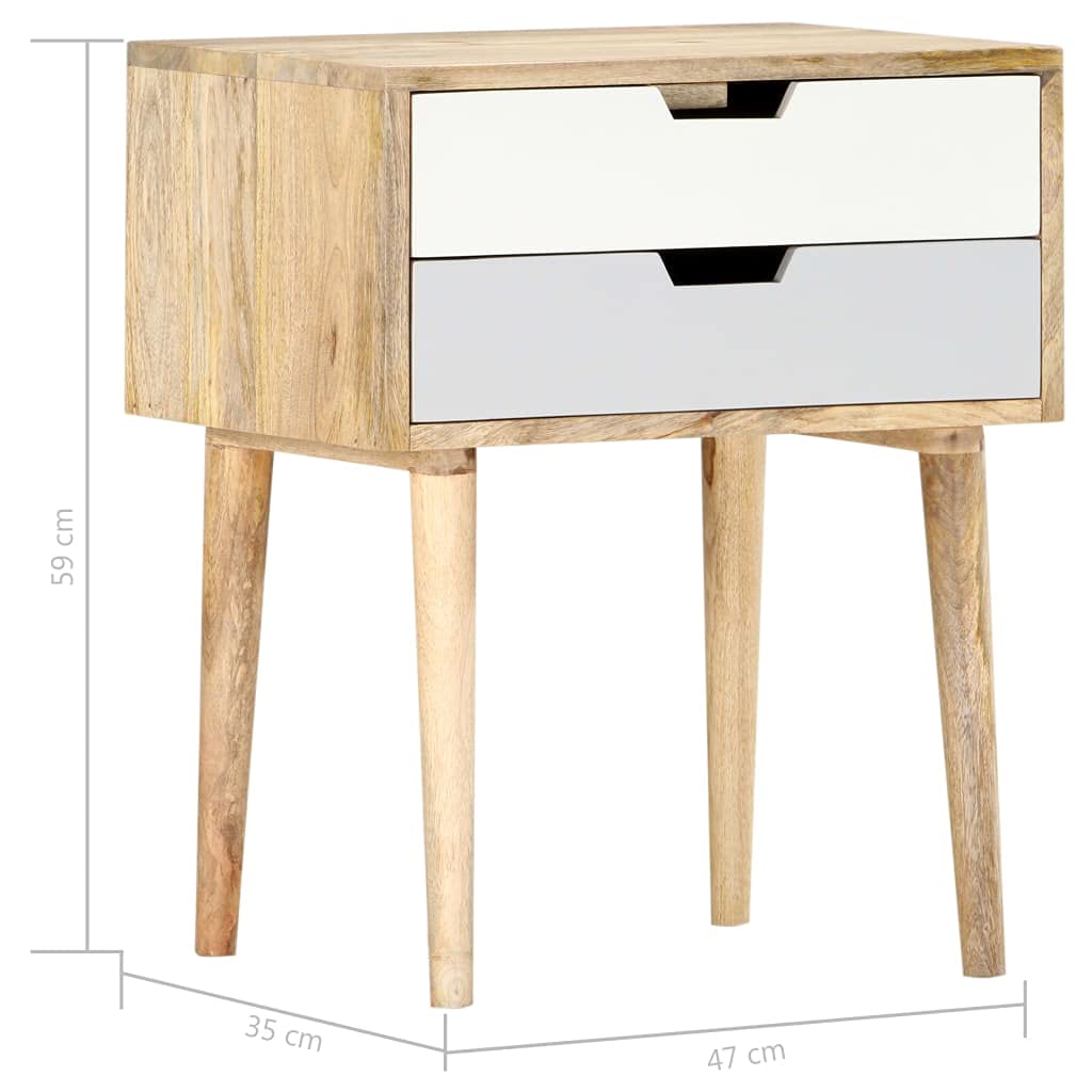 Modern Bedside Cabinet - Solid Mango Wood Nightstand with Storage Shelves, 18.5