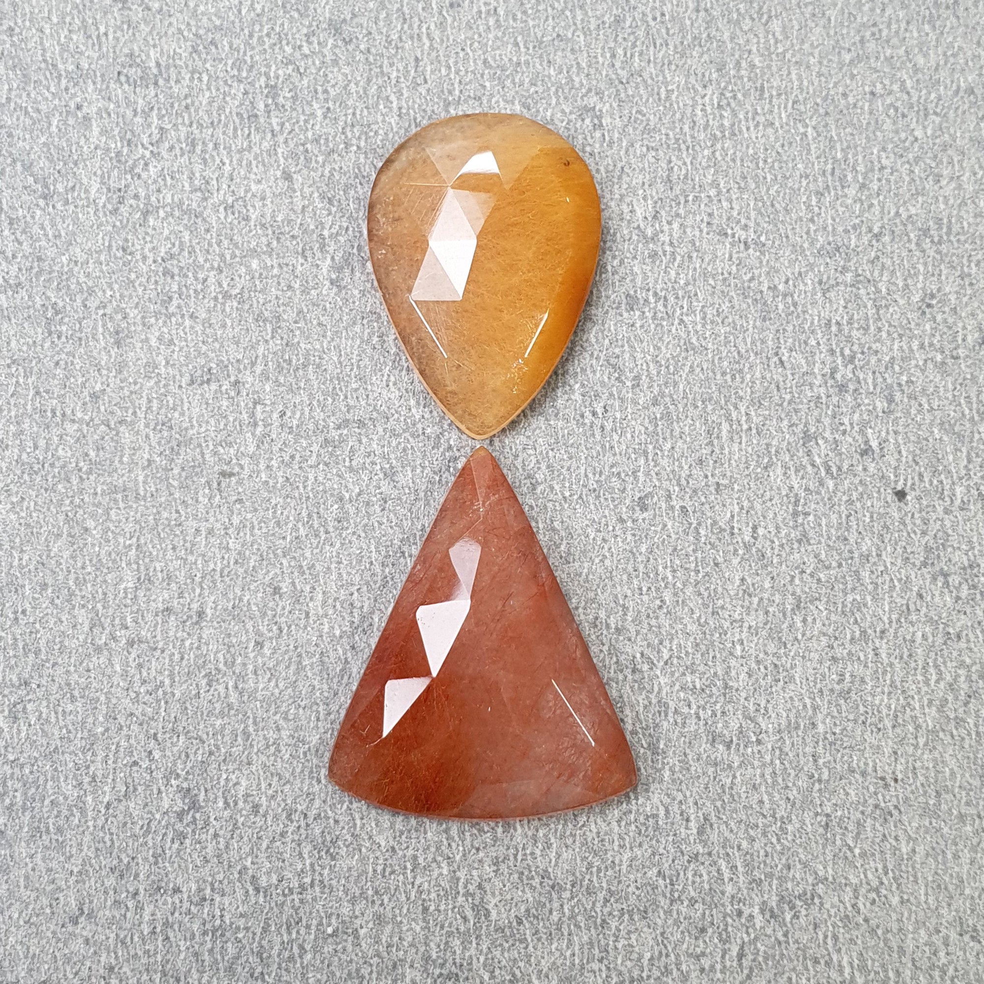 Natural Brown Rutile Quartz Gemstone - 19.80cts Untreated Rose Cut Pear & Triangle Shape (23x18mm & 21x15mm) 2pc Set with Video - Perfect for Jewelry Making, Crystal Healing & Collectors