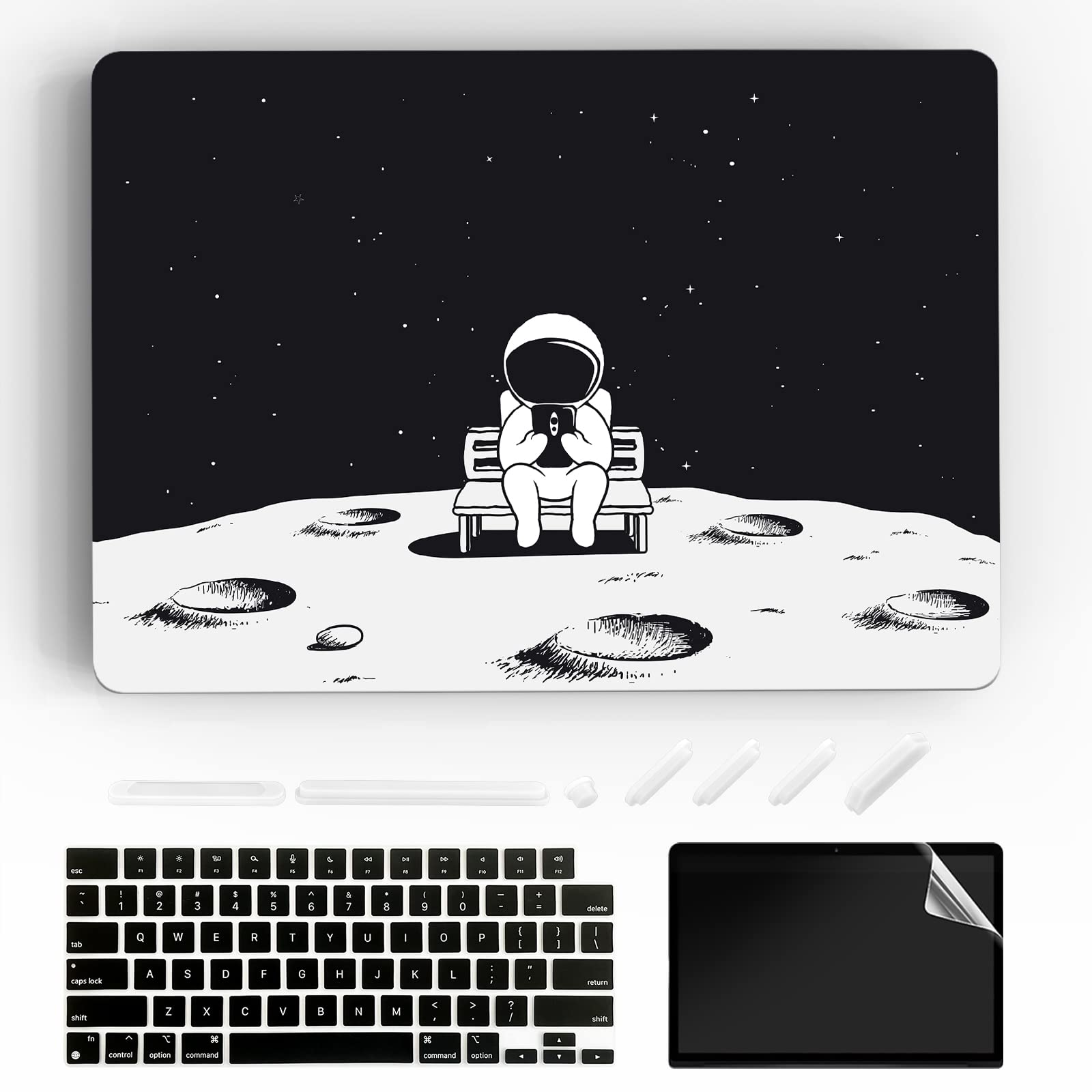 MTTOKAY Protective Case for MacBook Air 13.6 inch (2022 M2 Model A2681) - Hard Shell Cover with Liquid Retina Display Protection, Screen Protector & Keyboard Cover - Moon Astronaut Design - Perfect for Work, Travel and School Use