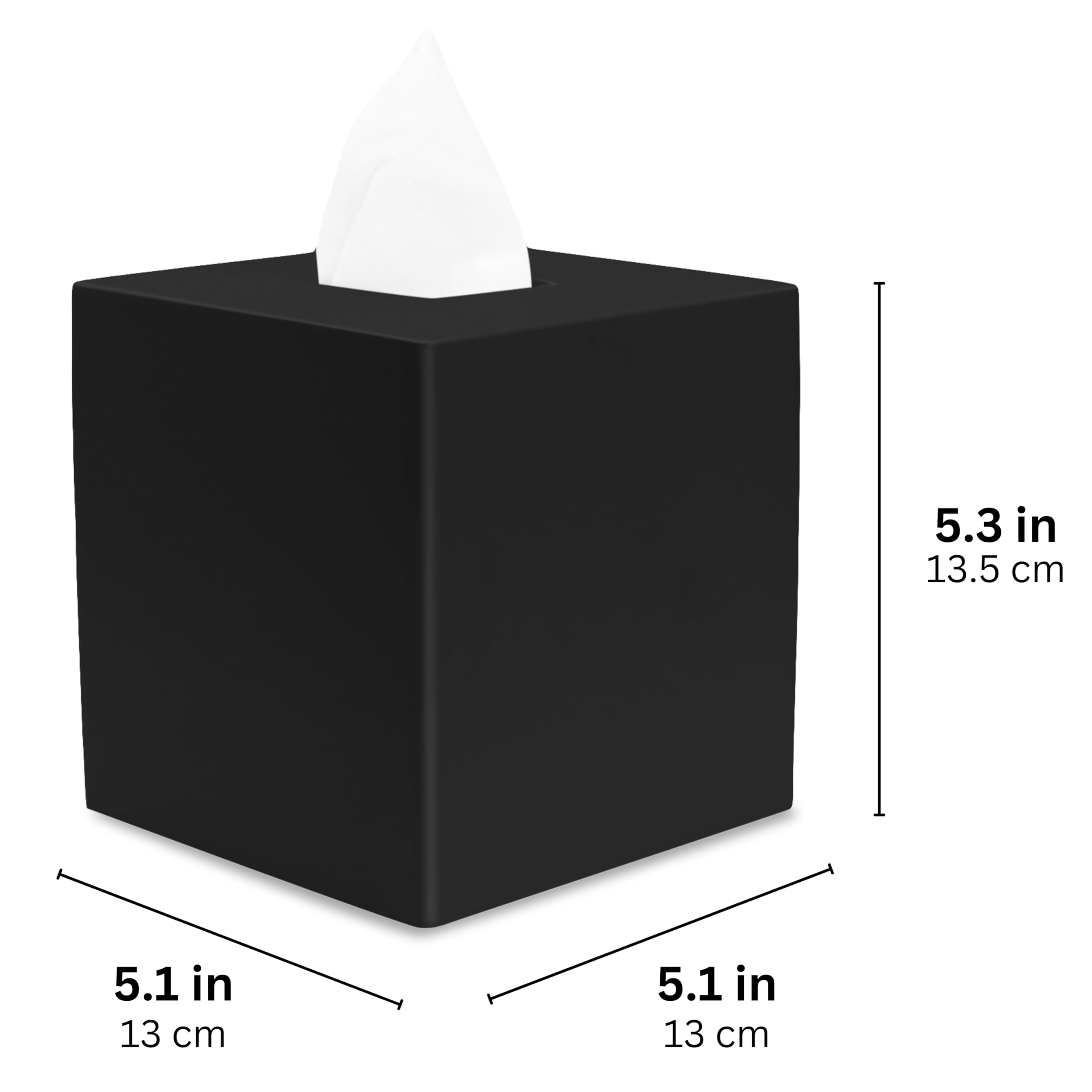 Matte Black Square Tissue Box Cover - Stylish Decorative Tissue Box Holder for Bathroom, Living Room, Office & Bedroom | Perfect for Vanity Countertops, Nightstands, Cars & Desks | Home & Office Decor Accessory