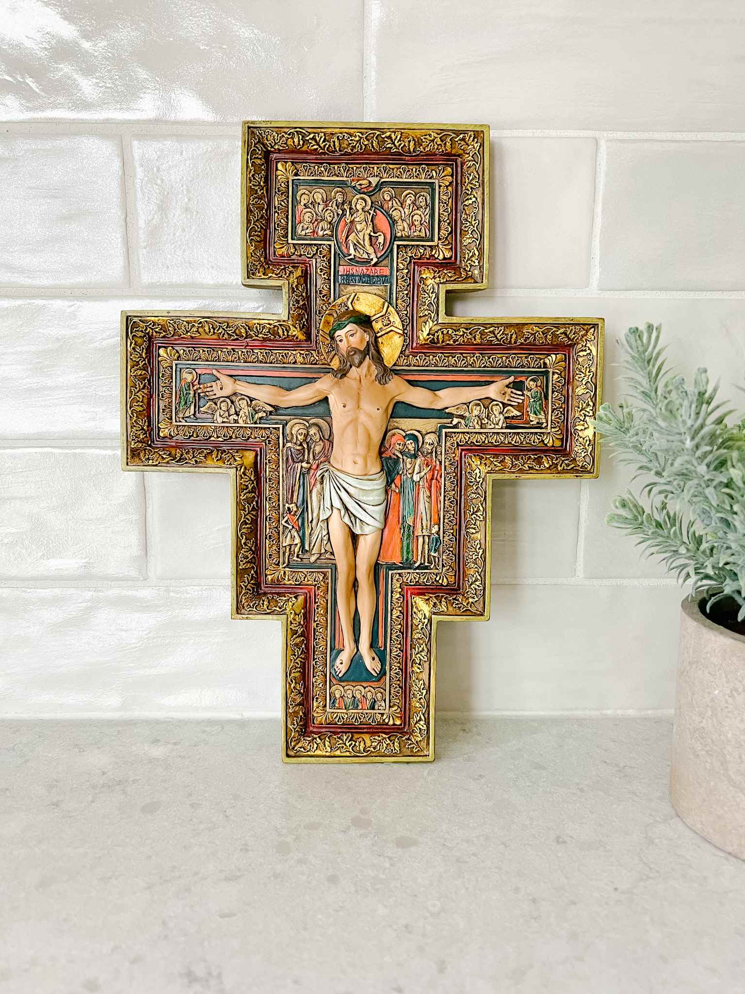 San Damiano Cross - Handcrafted Wooden Wall Crucifix for Home & Church Decor - Perfect for Prayer Rooms, Gifts, and Religious Devotion