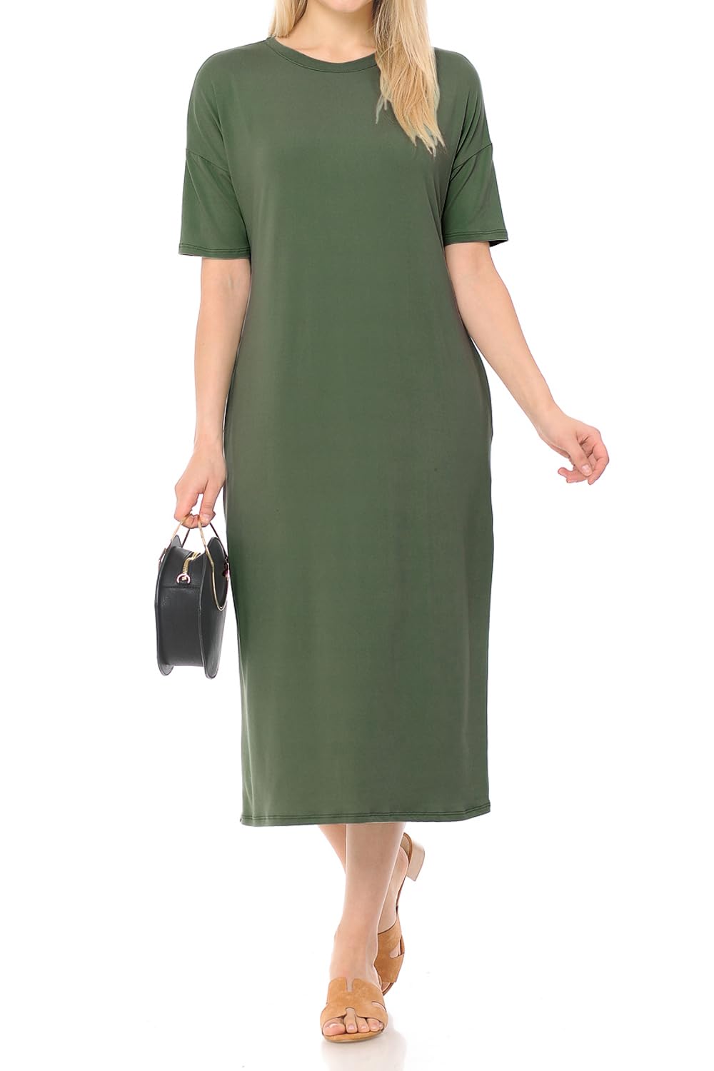 Iconic Luxe Women's Midi Dress with Half Sleeves & Pockets - Elegant Casual Wear for Office, Party & Date Night