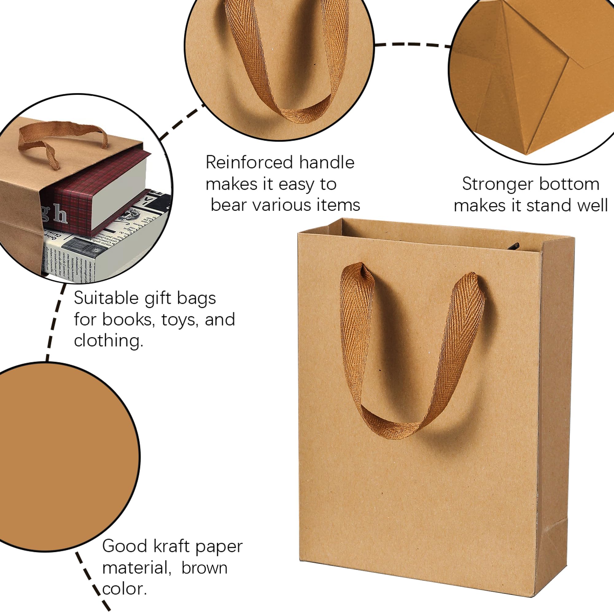 SHIPKEY 10-Pack Kraft Paper Bags 8x4x11 Inches - Eco-Friendly Brown Gift Bags with Tissue Paper & Soft Cloth Handles - Perfect for Retail Shopping, Wedding Favors, Birthday Gifts & Party Decorations