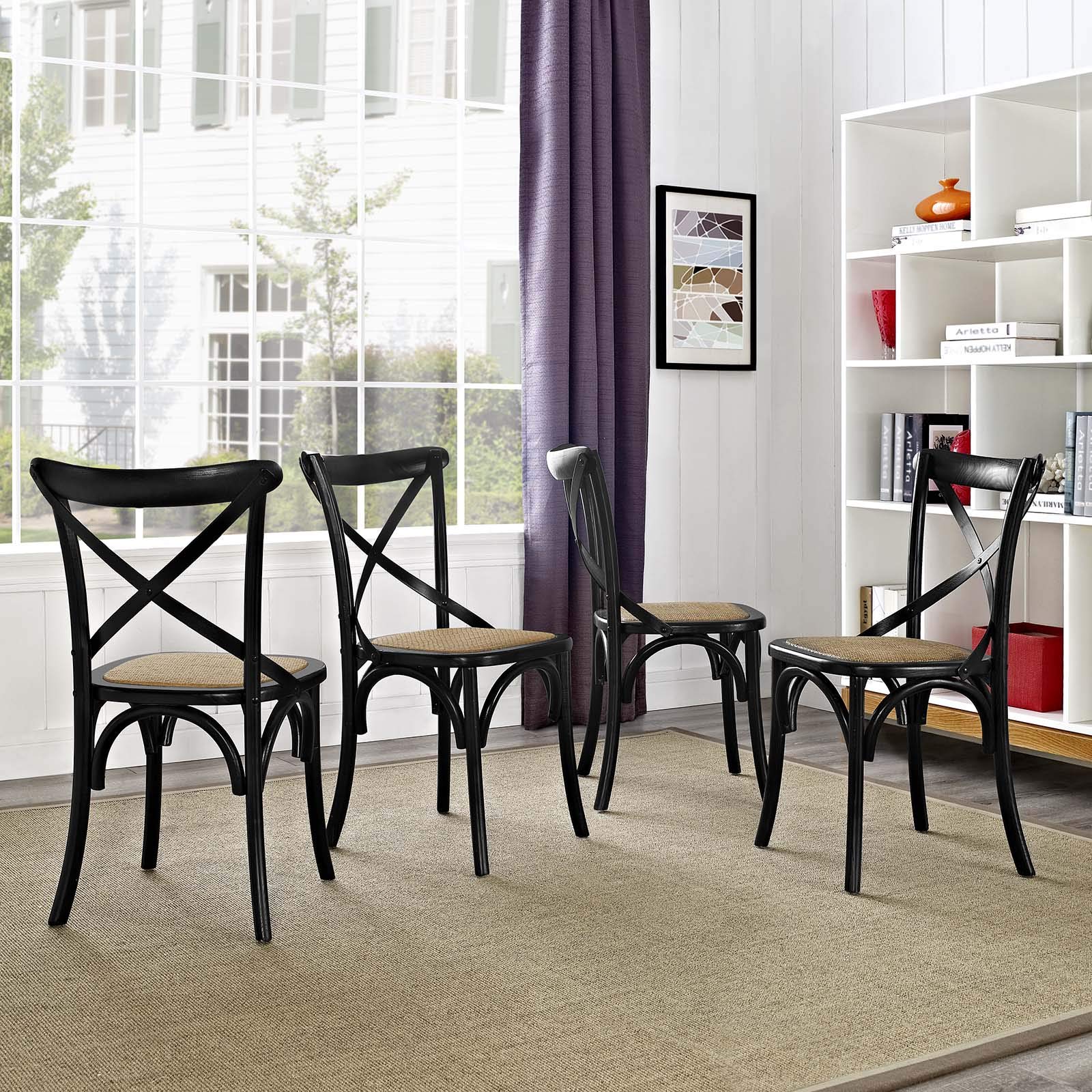 Modern Contemporary Urban Design Dining Kitchen Room Side Chair - Set of 4 Wooden Black Chairs for Dining Room, Kitchen, Breakfast Nook & Home Office