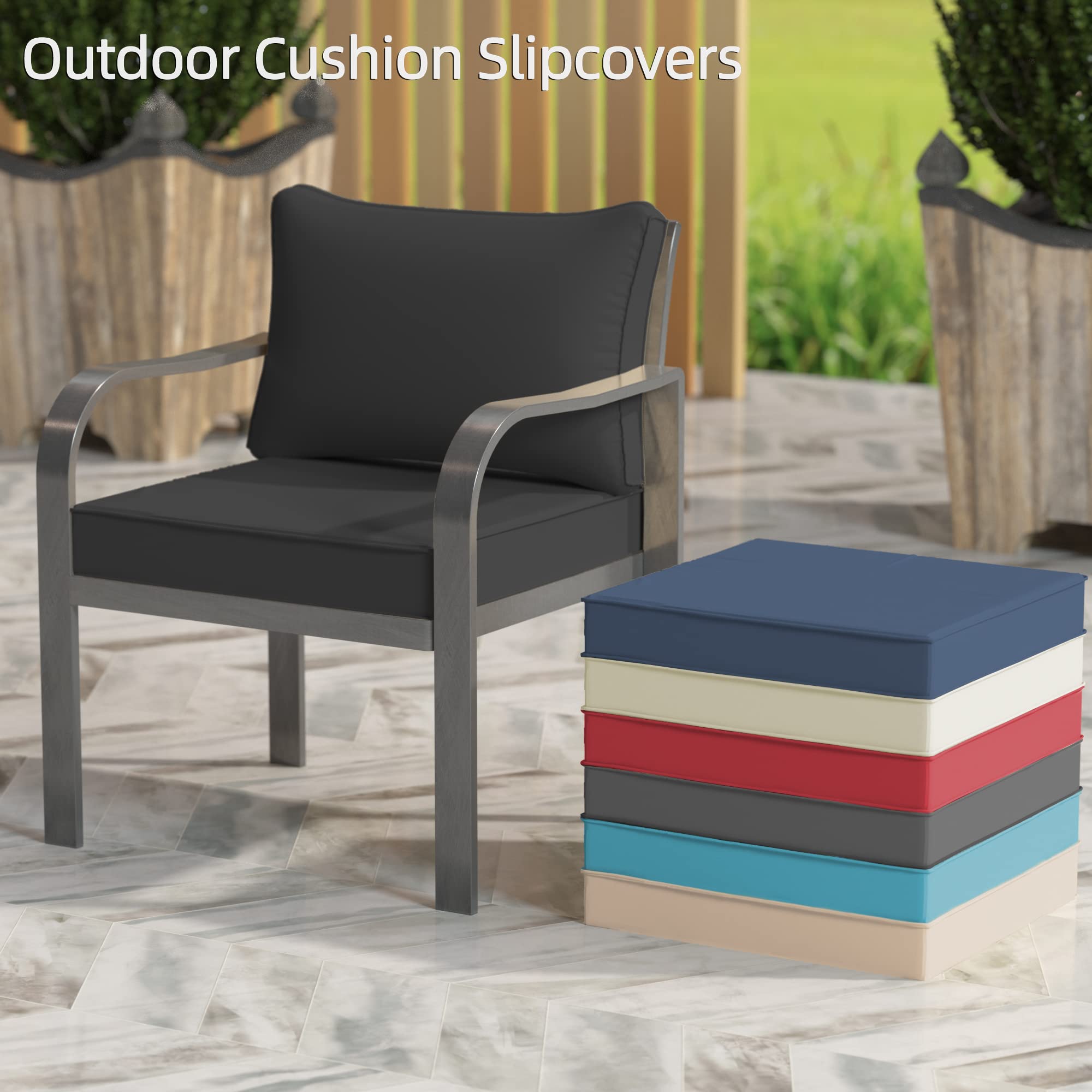 11-Piece Outdoor Cushion Covers Set - Waterproof Patio Furniture Replacement Covers for Sofa, Chair & Pillow - Durable UV-Resistant Fabric - Perfect for Backyard, Deck, Poolside (Black)