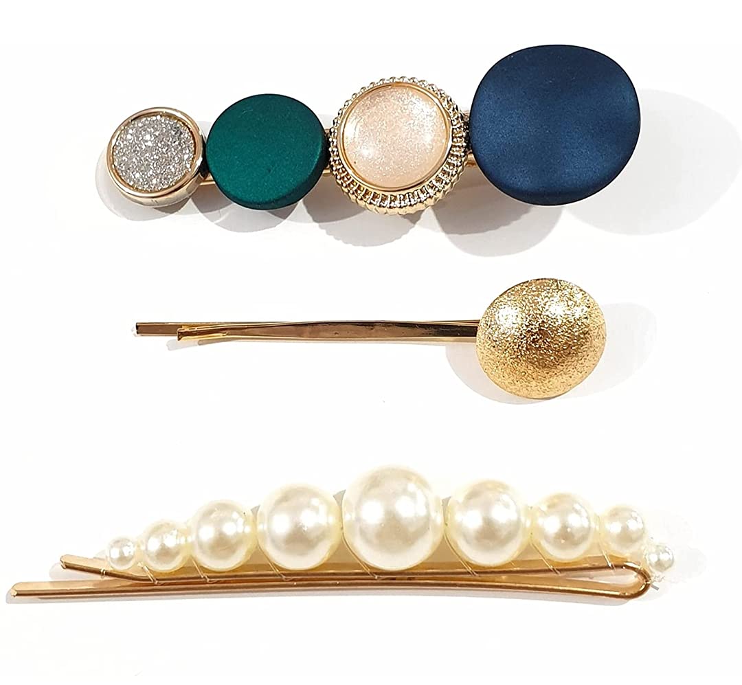 Elegant Pearl Rhinestone Hair Clips for Women - Korean Style Hair Barrettes Set of 3 - Perfect Hair Accessories for Wedding, Party & Daily Use (CLIP-9)