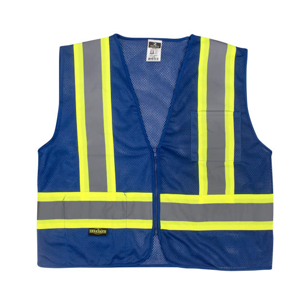 High Visibility Blue Safety Vest with Zipper - Reflective Work Vest for Construction, Road Workers & Outdoor Activities (1 Pack)