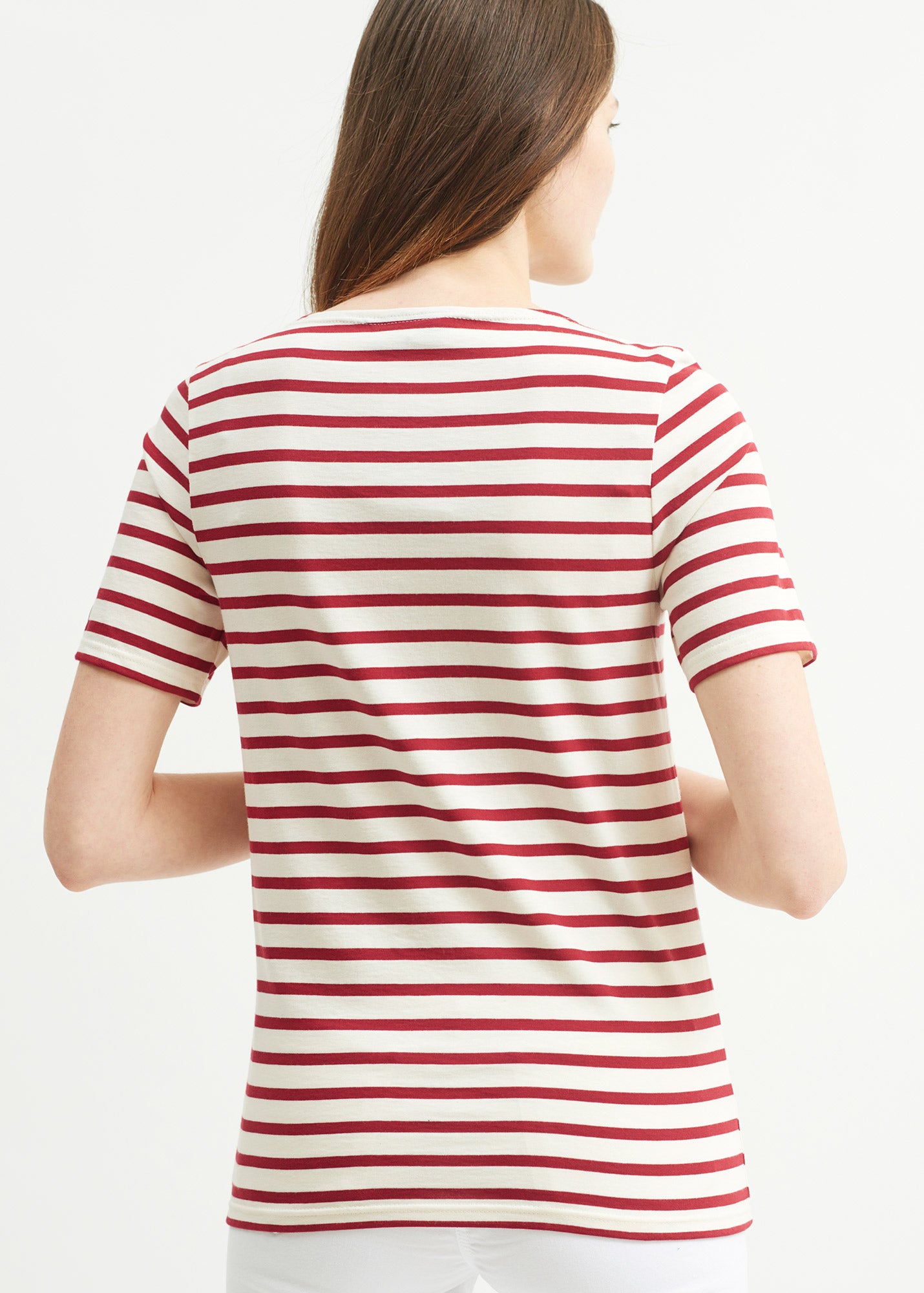 LEVANT MODERN Breton Stripe Short Sleeve Shirt - Soft Cotton Unisex T-Shirt for Men & Women (ECRU/MAROON) | Casual Wear, Summer Outfits, Beach Vacation Style