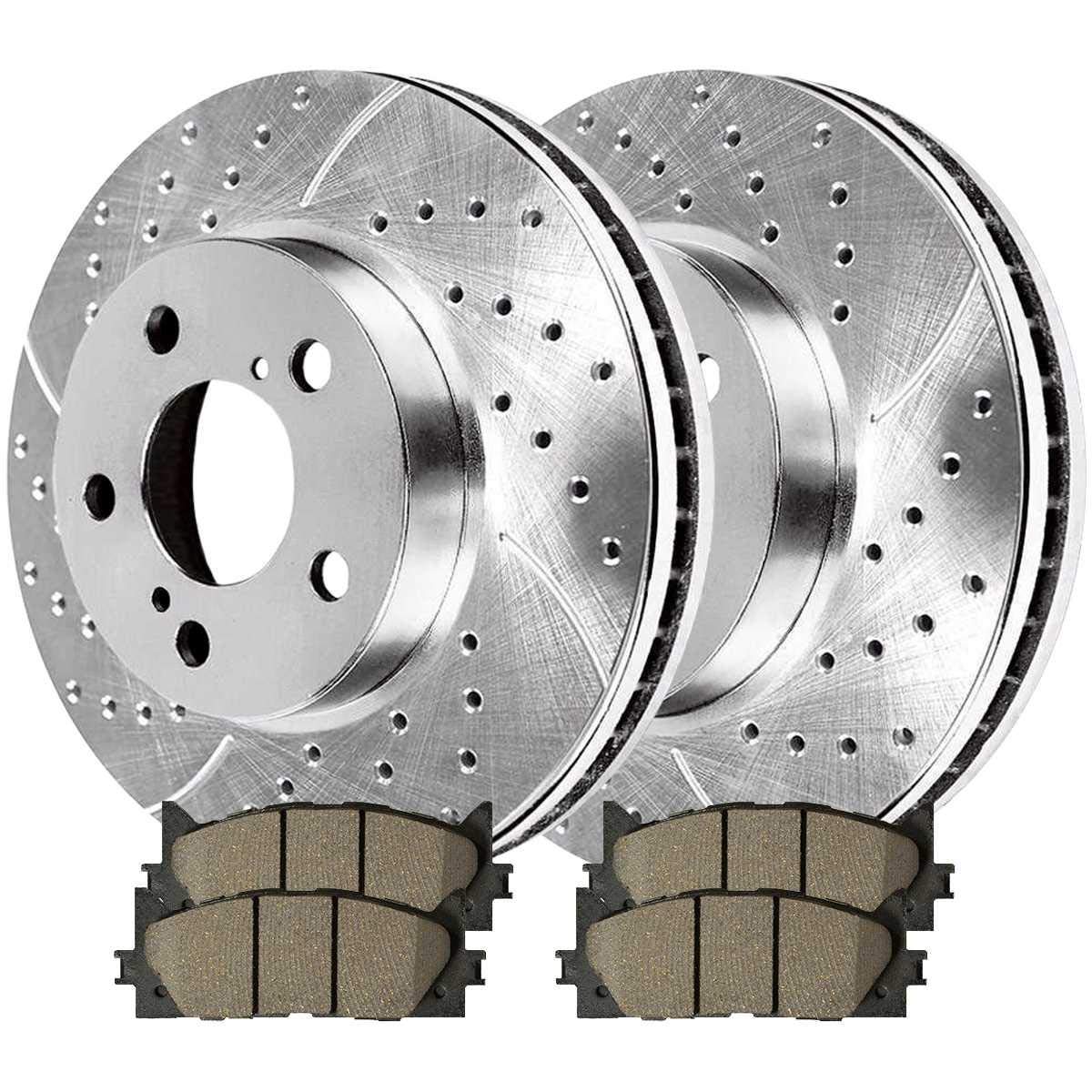 2012-2014 Silver Front Drilled & Slotted Brake Rotors with Ceramic Pads - High Performance Braking for Sedans, SUVs and Trucks
