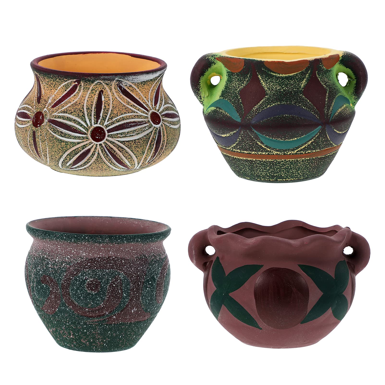 4pcs Small Ceramic Succulent Pots - Tiny Porcelain Planters for Cactus & Succulents - Rustic Antique Flower Pots (12X10CM) - Perfect for Home, Office & Garden Decor - Ideal for Windowsills, Desks & Gift Giving