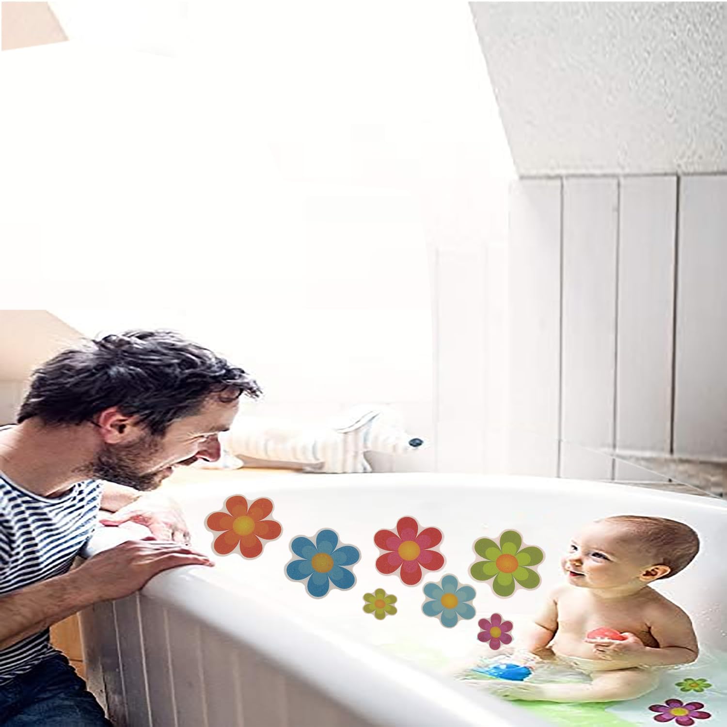 20-Piece Non-Slip Bathtub Stickers with Bright Flower Design - Anti-Slip Shower Stickers for Bathroom Safety - Perfect for Bathtubs, Showers, and Pool Floors to Prevent Slips and Falls