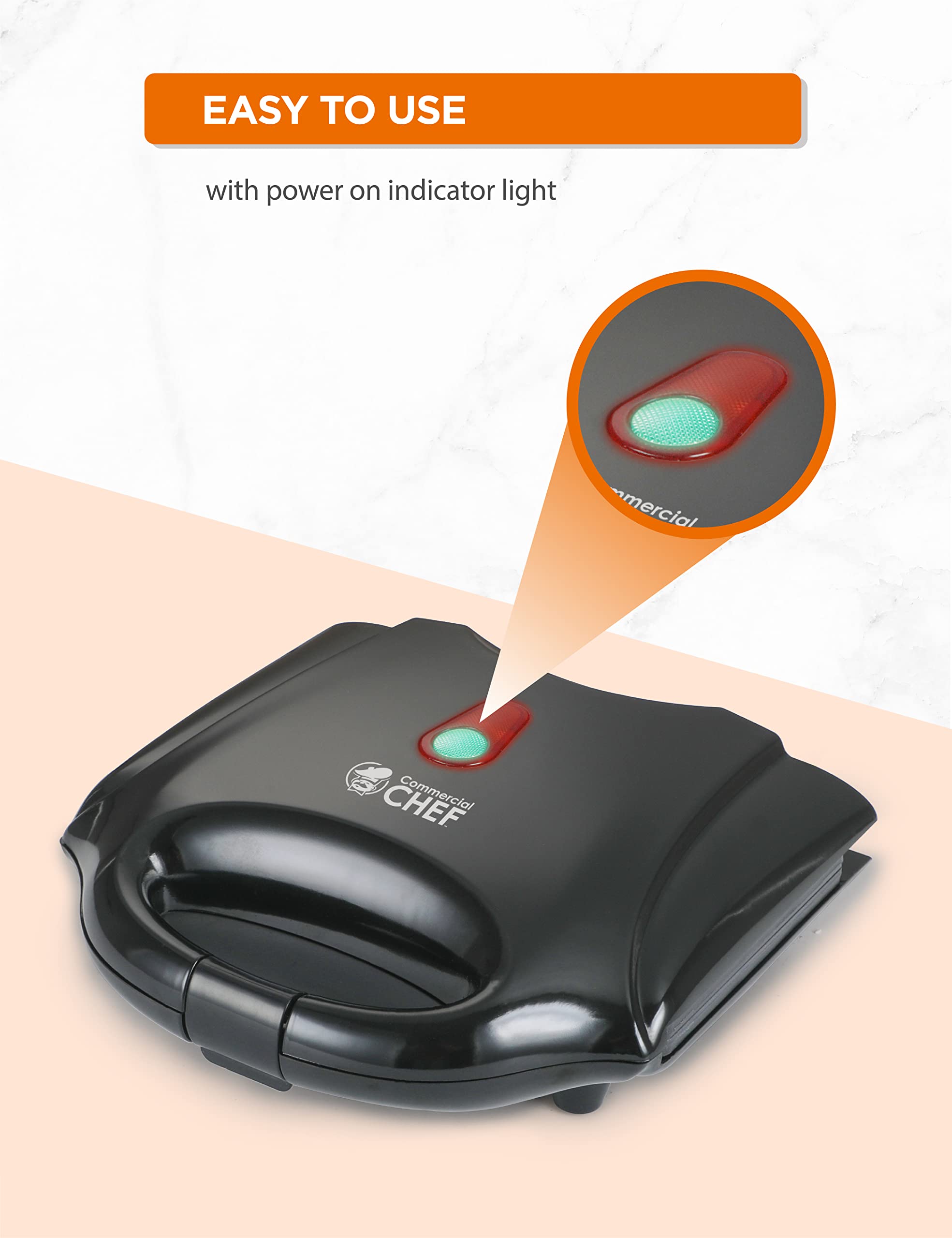 Commercial Chef Waffle Maker - Nonstick Mini Electric Waffle Iron with Cool Touch Housing & Power Light, Easy to Clean - Perfect for Breakfast Waffles, Pancakes, Sandwiches & Quick Snacks at Home, Office or Cafes