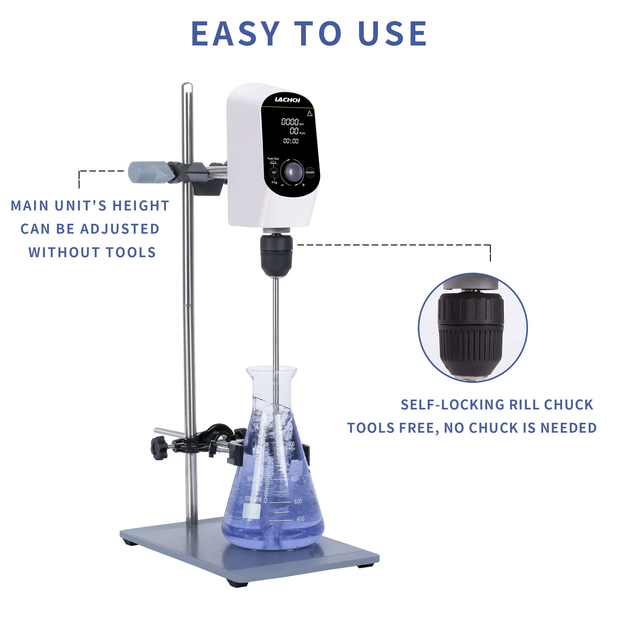 **Digital Overhead Stirrer Mixer 100-2000 RPM, 20L Max Capacity, 10000mPas Viscosity, LCD Display - Powerful Lab Mixer with Stirring Rod & Stand for Chemical, Food, and Cosmetic Blending**    *(Perfect for Laboratory Experiments, Food Preparation, and Industrial Mixing Applications)*