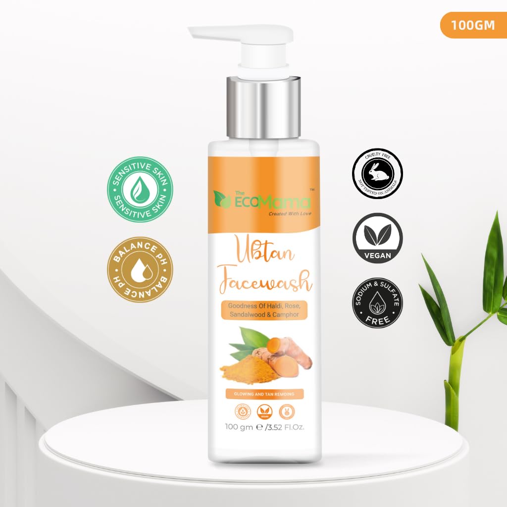 Eco Mama Ubtan & Vitamin C Face Wash Combo (200ml) - Natural Brightening Face Wash with Sandalwood, Turmeric, Saffron & Vitamins C&E | Vegan Skincare for Radiant Skin | Perfect for Morning & Night Cleansing Routine