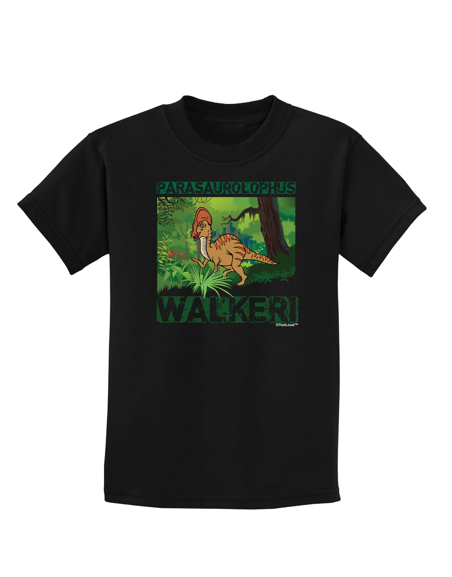 TooLoud Parasaurolophus Walkeri Dinosaur Kids T-Shirt - Dark Color Personalized Name Tee for Boys & Girls | Dinosaur Lover Gift, Jurassic Theme Outfit