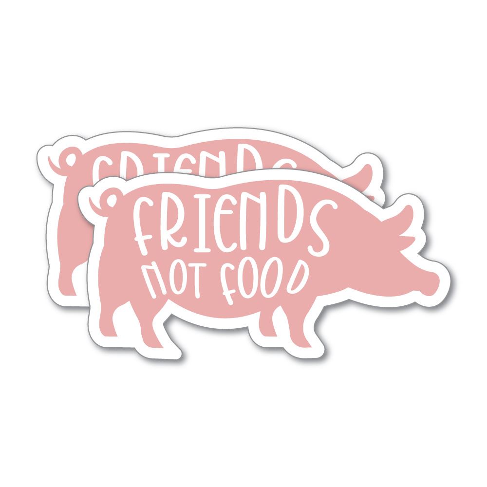 2X Friends Not Food Pig Silhouette Vinyl Stickers - Waterproof Decals for Laptops, Cars, Windows | Cute Animal Rights & Vegan Activism Decor