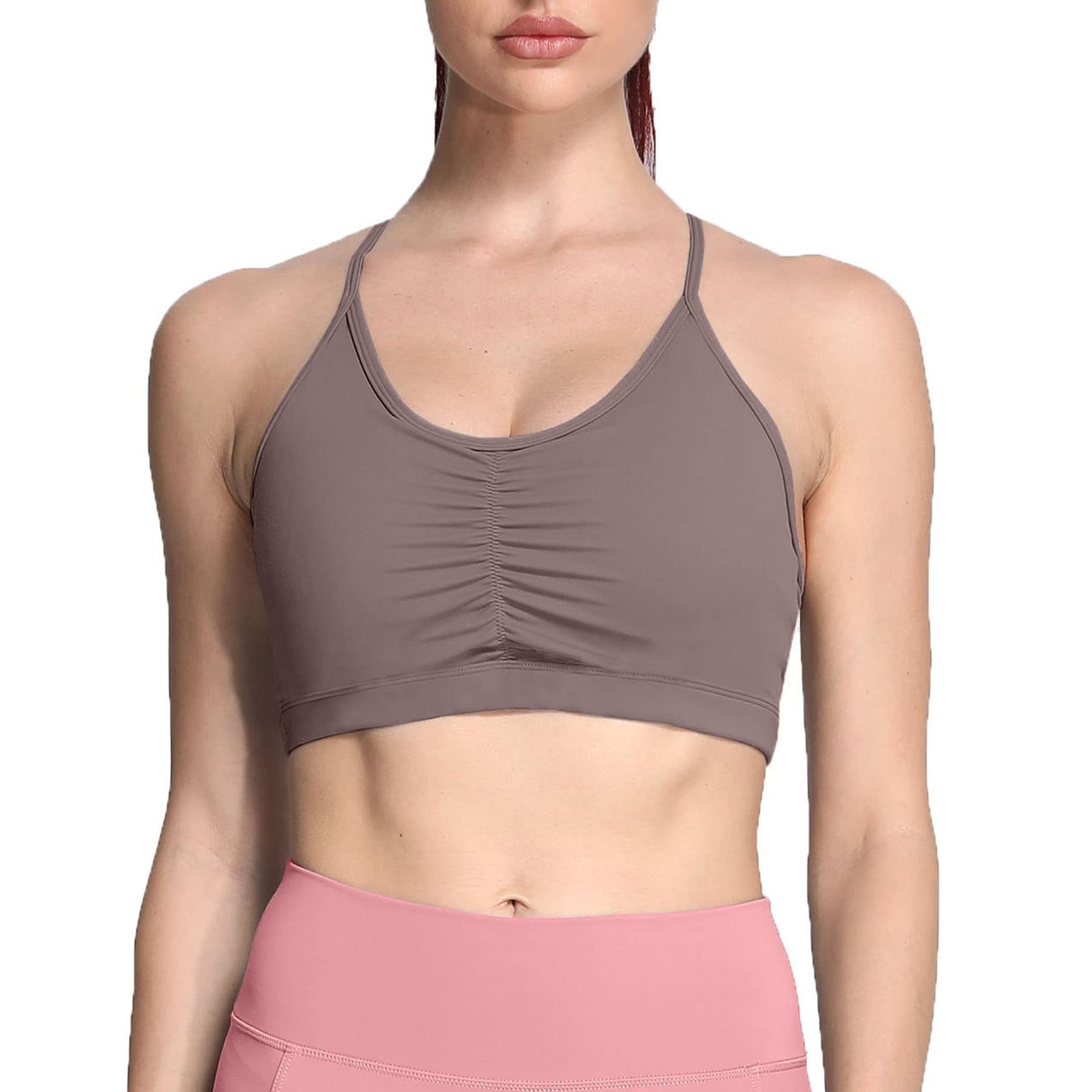 Aoxjox Women's Sports Bras - Workout Fitness Cross Back Yoga Crop Top with Ruched Design for Running, Gym & Yoga Training