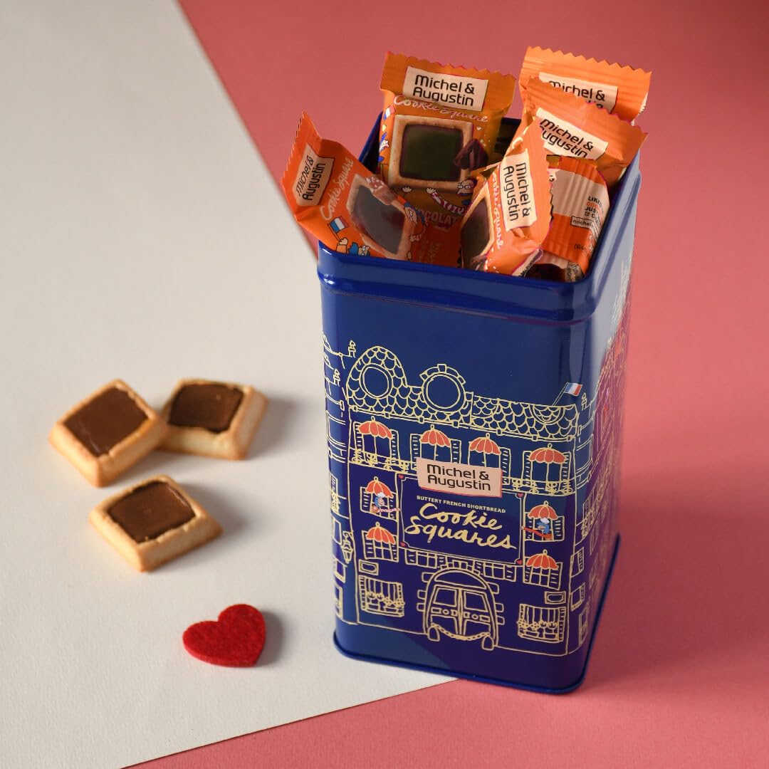 Michel et Augustin Gourmet Cookies Gift Tin - 40 Individually Wrapped Milk Chocolate & Caramel Shortbread Cookies | Perfect for Holiday Gifts, Office Snacks & Party Desserts