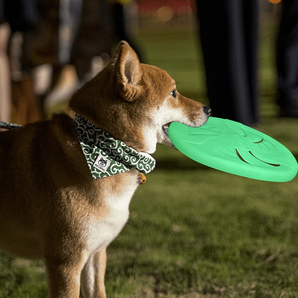 Glow in the Dark Dog Frisbee - 9 Inch Large LED Flying Disc for Medium & Large Dogs - Soft Lightweight Fetch Toy Floats in Water & Safe for Teeth - Perfect for Night Play, Beach, Park & Backyard Fun