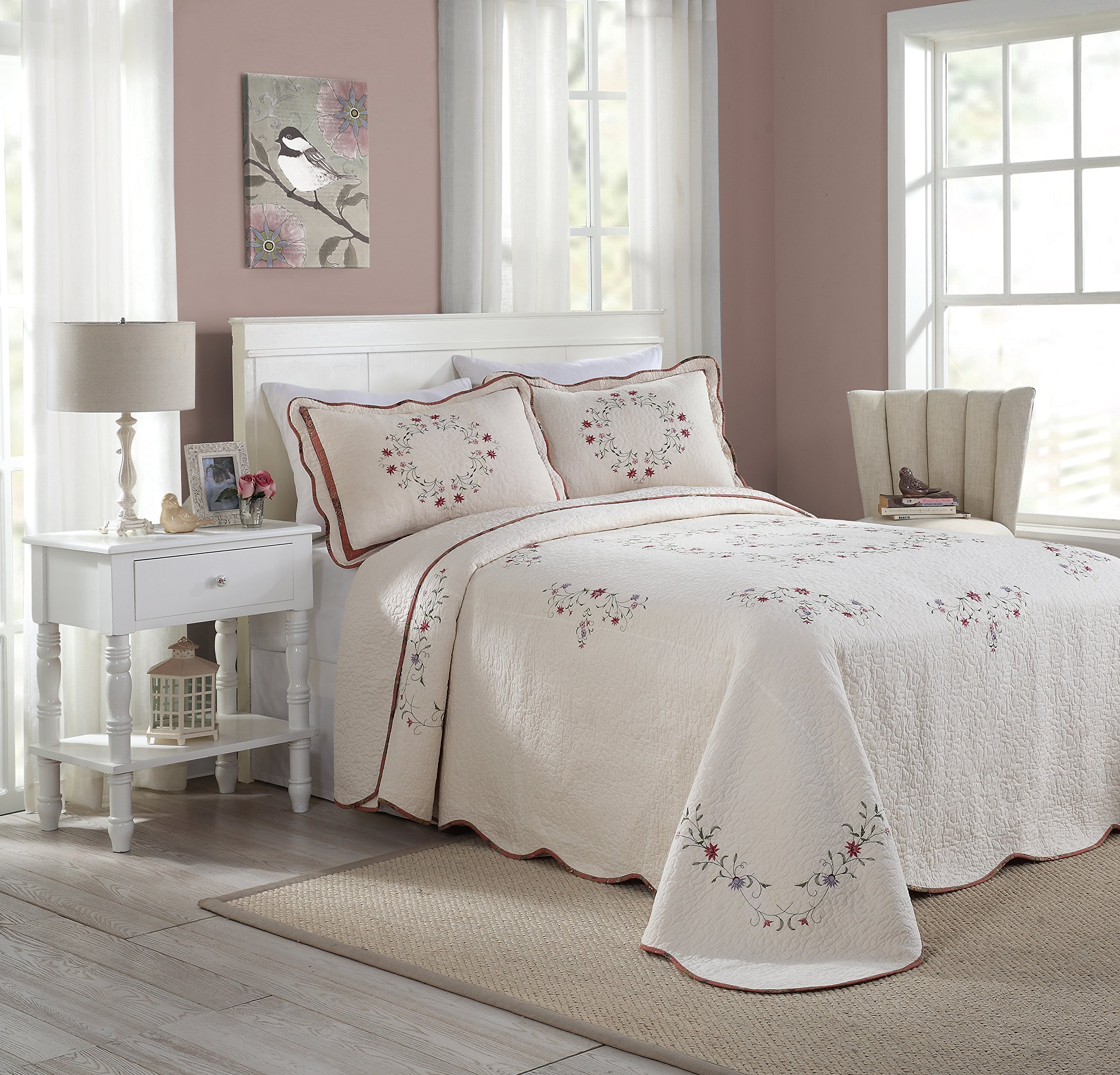 Angela Luxury King Size Cream Bedspread - Soft, Elegant, and Breathable for Master Bedroom or Guest Room Decor