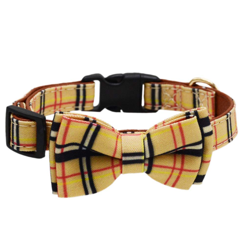 Classic Plaid Adjustable Dog Collar and Leash Set with Removable Bow Tie for Small, Medium & Large Dogs - Perfect for Pet Weddings, Parties & Daily Walks