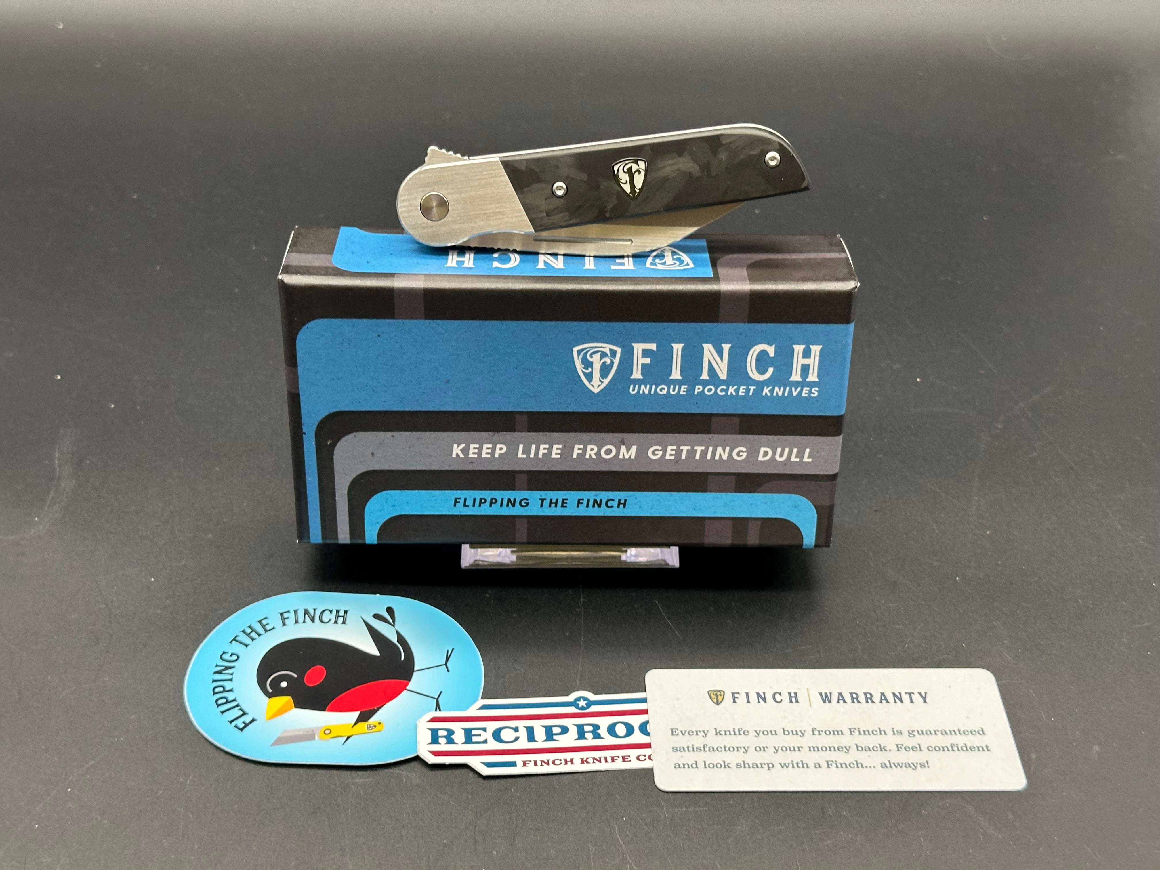 Finch Knife Co. Reciprocity Liner Lock Folding Pocket Knife - Black Carbon Fiber Handle, 3.1