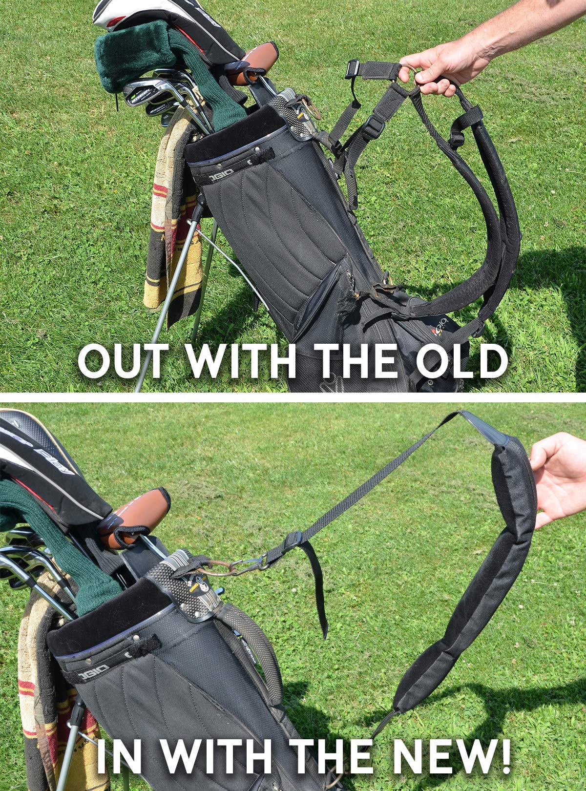 Intech Single Adjustable Golf Bag Padded Shoulder Strap Replacement - Comfortable & Durable Black Golf Accessory for Men & Women - Perfect for Golf Courses, Driving Ranges & Practice Sessions