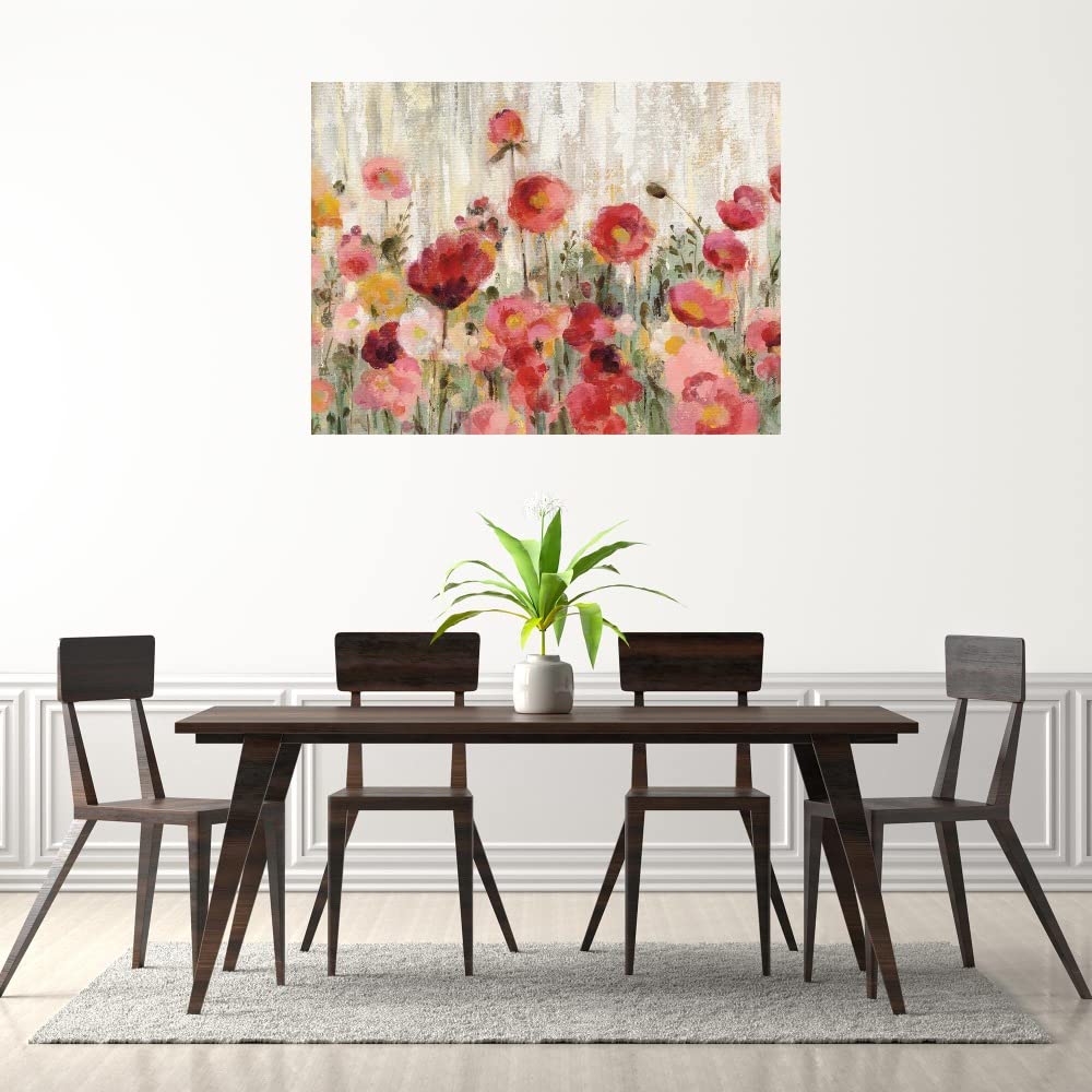 Silvia Vassileva Floral Fine Art Canvas Wall Decor - Hand-Painted Sprinkled Flowers Painting - 32x24 Inches Ready to Hang - Perfect for Living Room, Bedroom, Office & Dining Room Decor