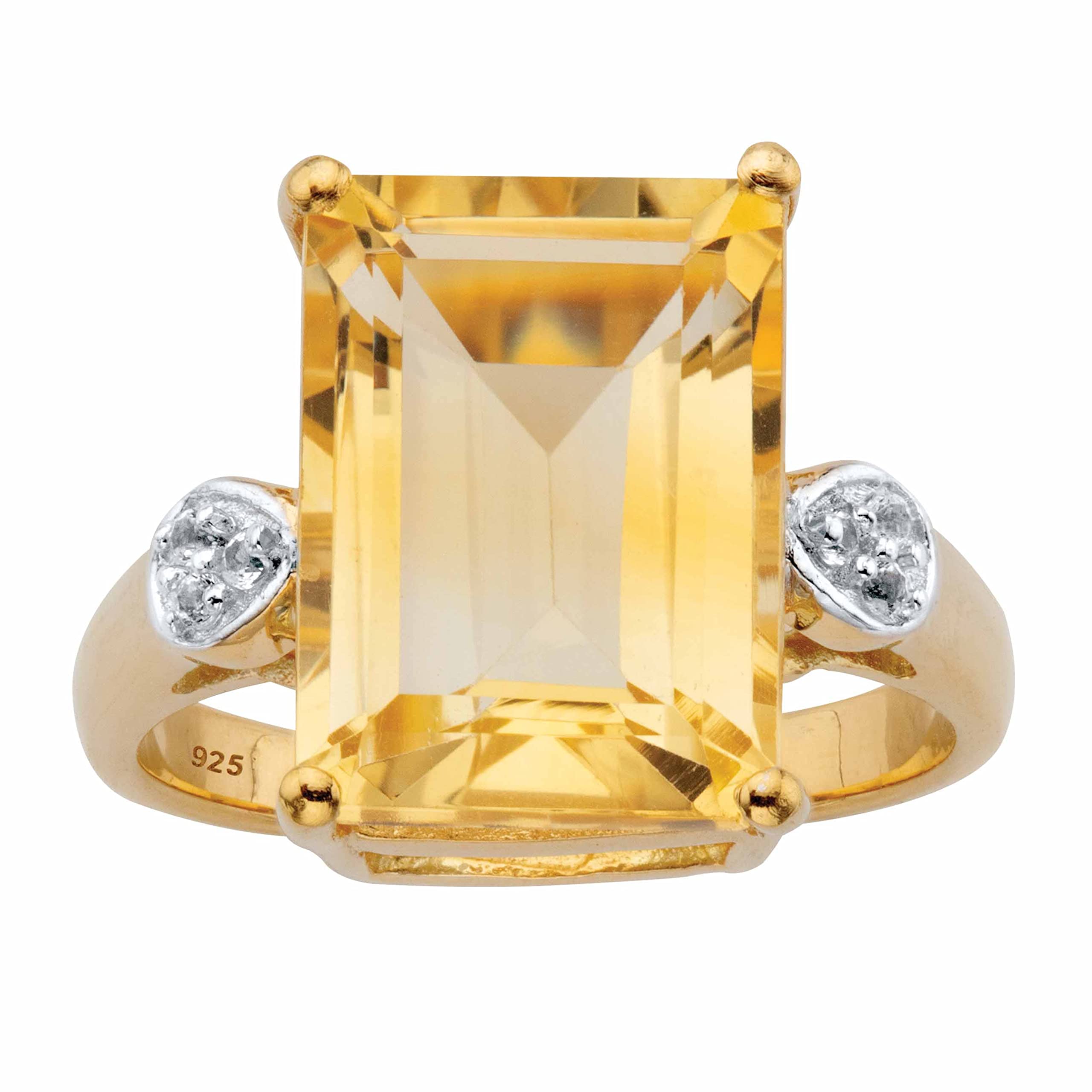 Yellow Gold Citrine & Topaz Ring - Emerald Cut Sterling Silver Jewelry for Women