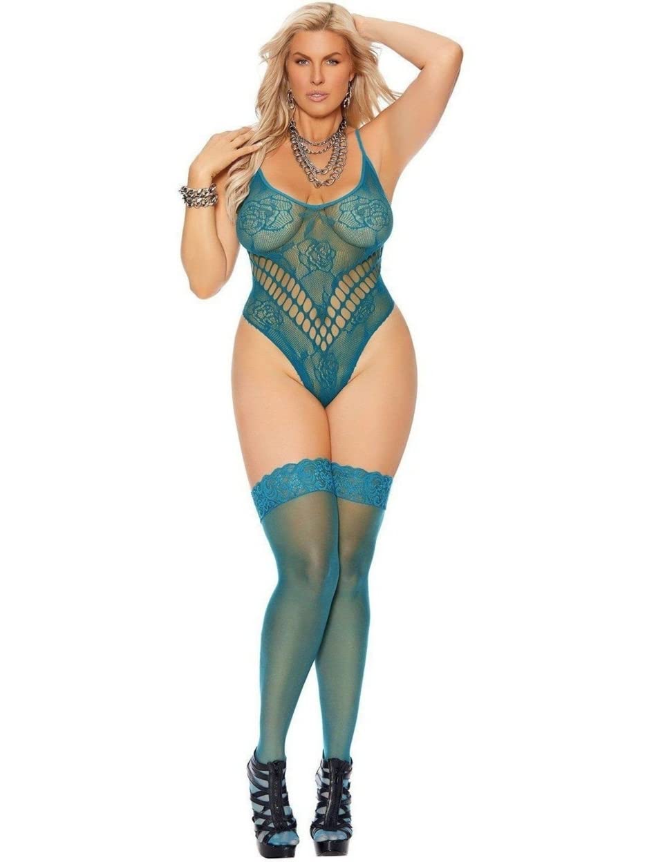 Plus Size Sexy Lace Teddy with Stockings - Elegant Crochet Lingerie Set for Women | Perfect for Valentine's Day, Bridal Shower & Romantic Nights