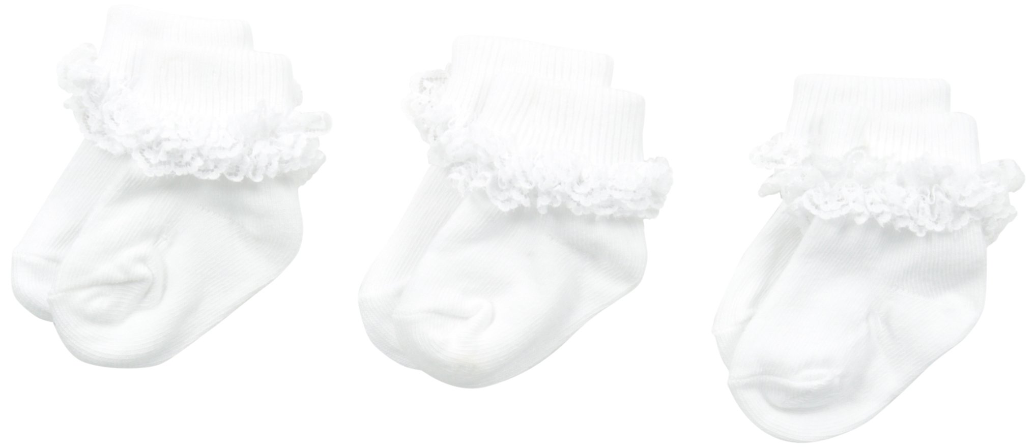 Jefferies Baby Girls Newborn Double Row Lace Socks - 3 Pair Pack | Soft Cotton Ankle Socks for Infants, Newborns & Toddlers - Perfect for Special Occasions, Photo Shoots & Everyday Wear
