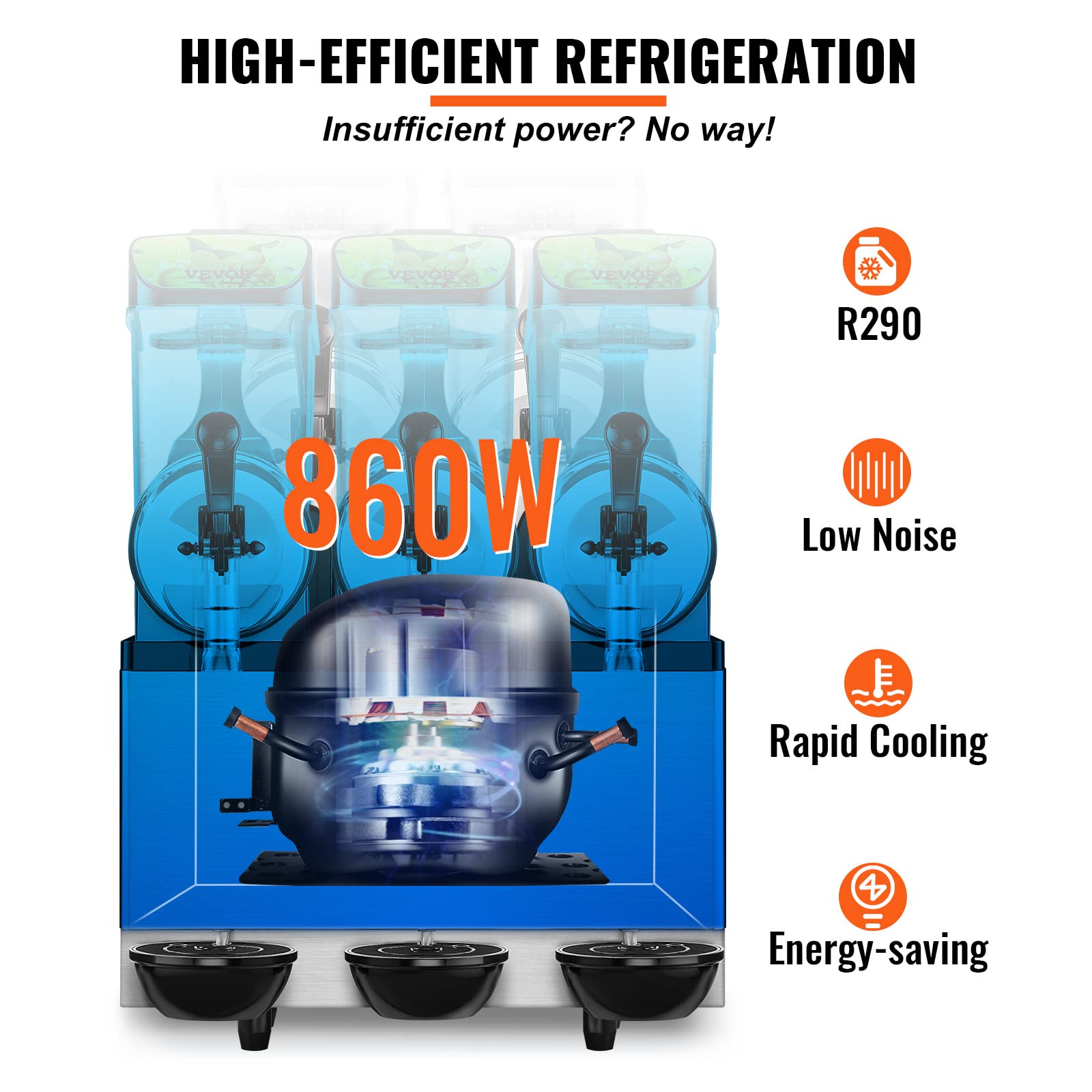VEVOR Commercial Slushy Machine 36L/9.6Gal - Stainless Steel Triple Bowl Slushie Maker for Margarita, Smoothie & Frozen Drinks - 860W High Power Slush Machine for Home, Party, Restaurant, Cafe & Bar Use - Perfect for Summer Events, Business & Entertaining Guests