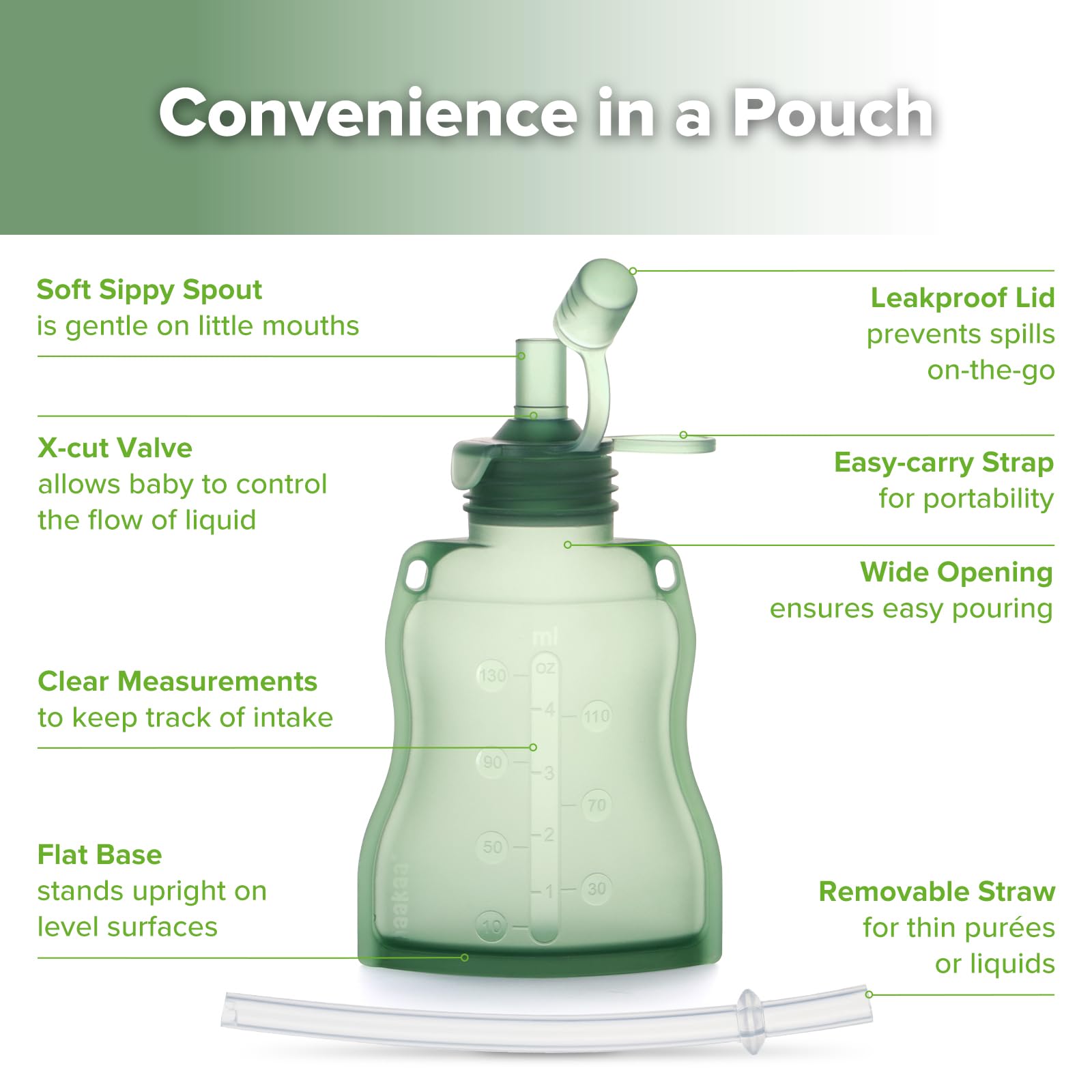 **Haakaa Reusable Silicone Baby Food Pouch – 4oz, 4 Pack (Pea Green) – Refillable Squeeze Pouch for Homemade Puree, Smoothies & Snacks – Perfect for Toddlers, On-the-Go Meals & Eco-Friendly Parenting**