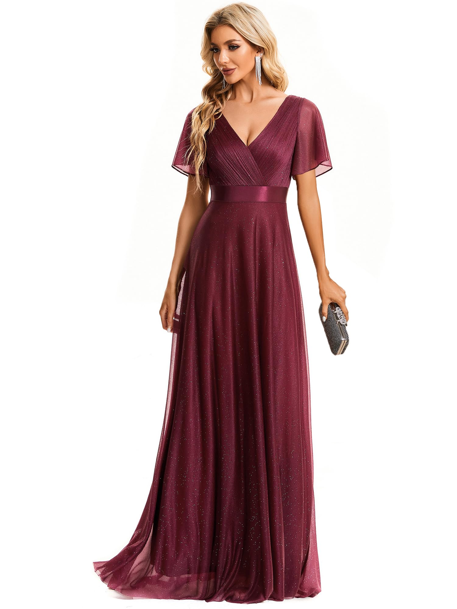 Ever-Pretty Women's V-Neck Short Sleeve A-Line Glitter Evening Dress for Prom, Party & Formal Events - Style 50159