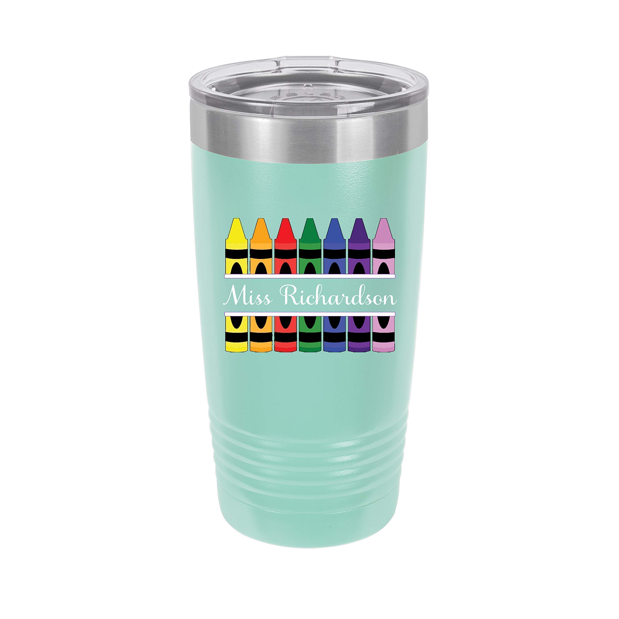 Personalized Teacher Crayons 20oz Insulated Tumbler with Lid & Straw - Custom Name Engraved Stainless Steel Cup - Perfect for Teacher Appreciation Gifts, Back to School, Classroom Rewards & Everyday Use