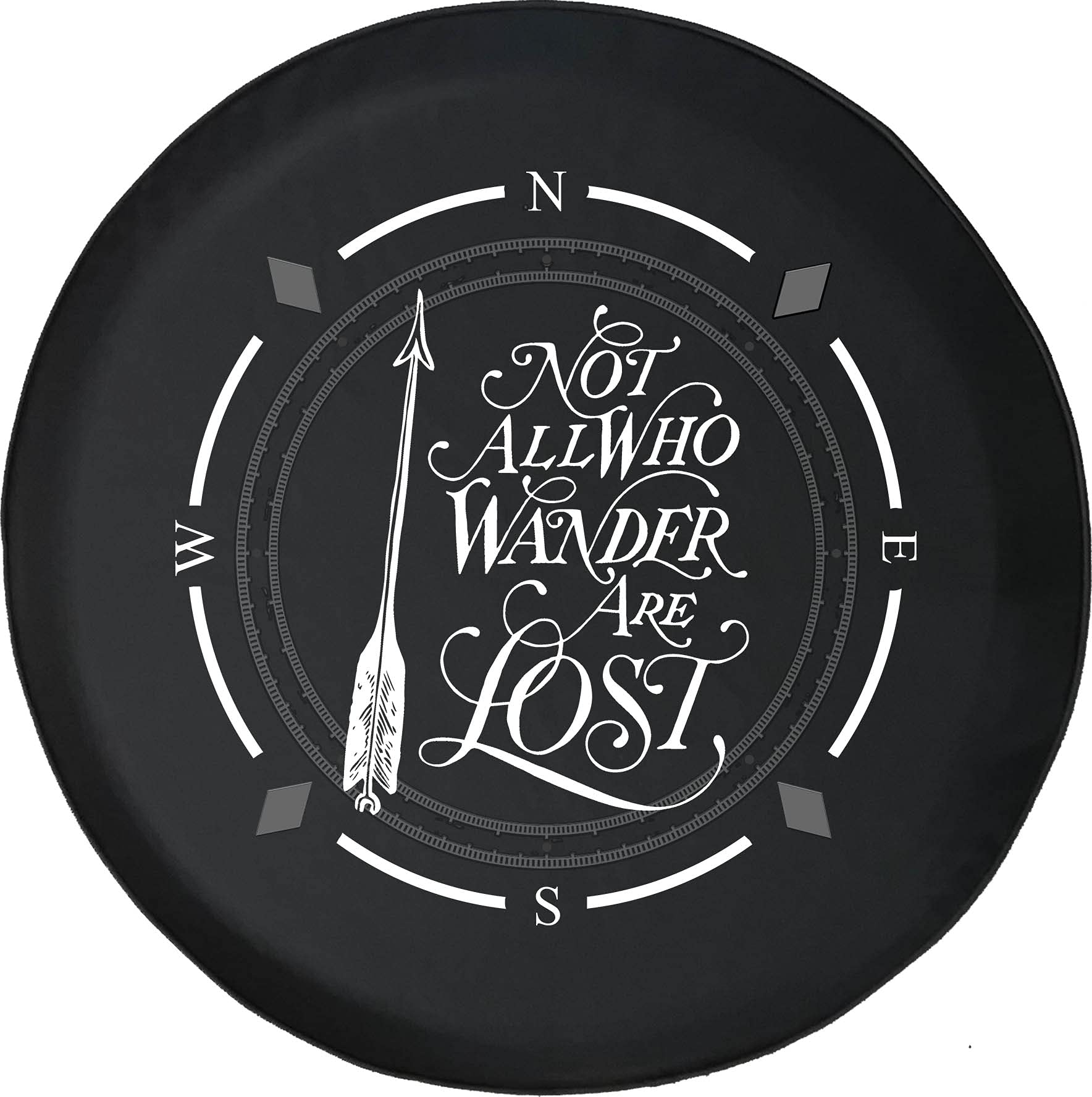 Premium American Unlimited Spare Tire Cover with Compass Design - 'Not All Who Wander Are Lost' Arrow Wheel Cover for SUV, Trailer, RV Accessories | Fits Most Vehicles | Perfect for Road Trips, Camping & Outdoor Adventures