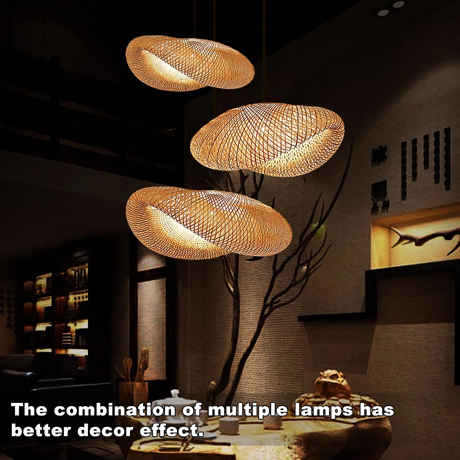 Farmhouse Bamboo Pendant Light Fixtures - Adjustable Rattan Chandelier for Kitchen Island, Living Room & Dining Room | Rustic Ceiling Hanging Lamp with Bird's Nest Design | Perfect for Bedroom, Entryway & Home Decor | Creates Cozy Ambiance for Family Gatherings