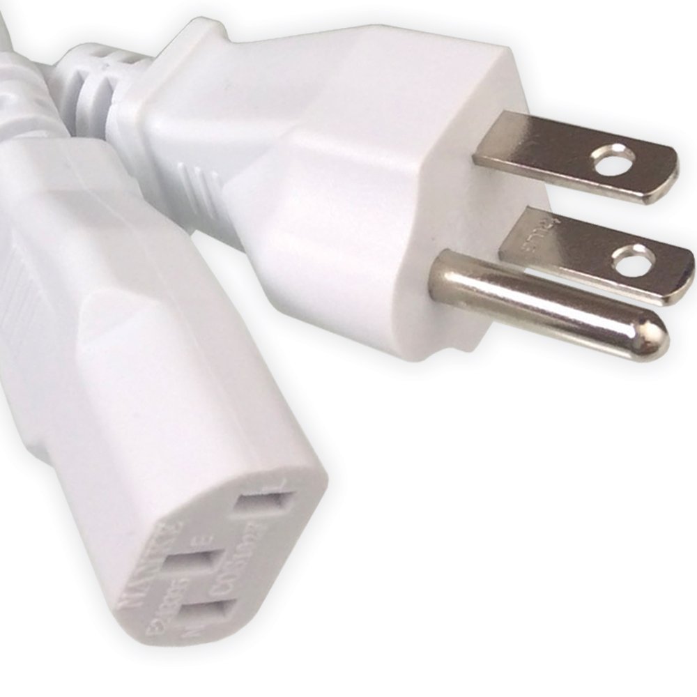 10Ft White AC Power Cord Cable - Pure Copper Wire Core for Computer, PC, TV, Printer, Monitor - Durable & Safe for Home & Office Use