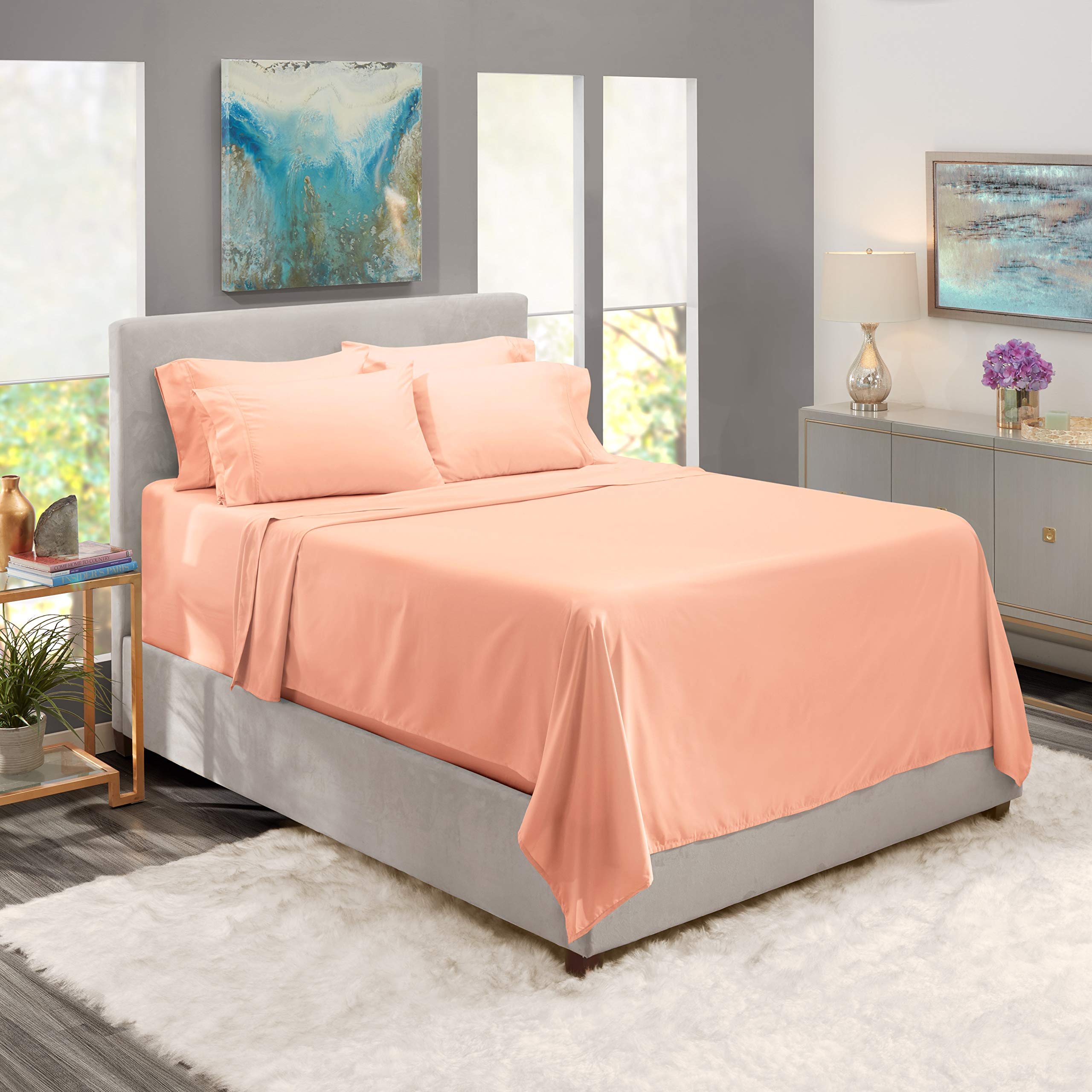 Nestl Extra Twin XL Deep Pocket Sheets Set - 4 Piece Soft Microfiber Bedding with Pillowcases - Fade Resistant, Breathable & Wrinkle-Free - Perfect for Dorms, Guest Rooms & Cozy Bedrooms (Twin XL, Peach)