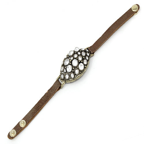 Stylish Leather & Oval Crystal Bracelet for Women - Elegant Fashion Jewelry for Parties, Weddings & Everyday Wear