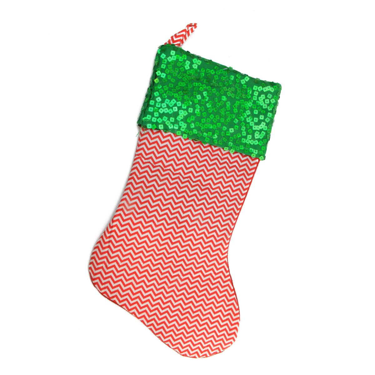 Northlight 19-Inch Red and Green Chevron Sequin Christmas Stocking - Festive Holiday Decor for Fireplace Mantel, Xmas Tree, and Home Decoration