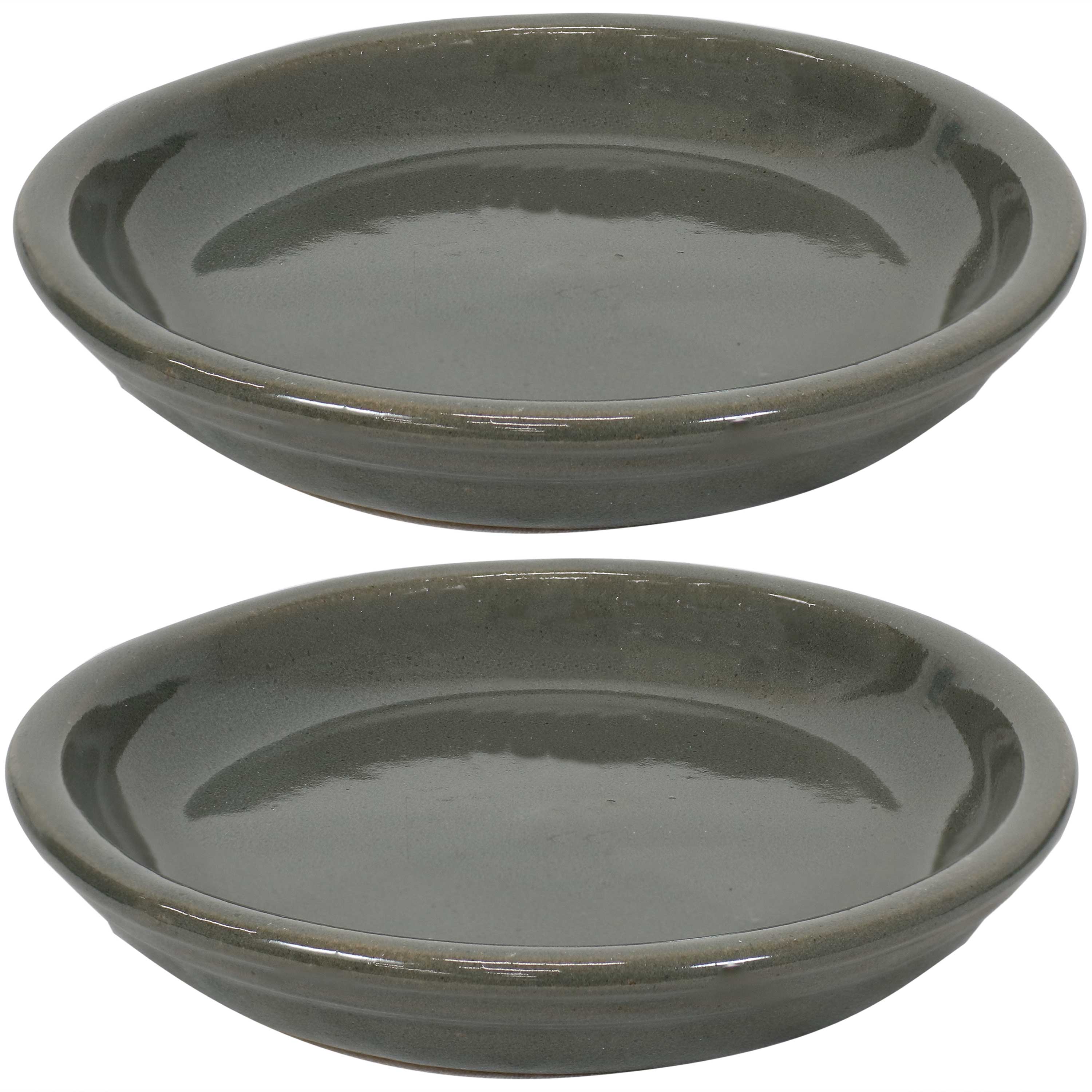 Sunnydaze Set of 2 Glazed Ceramic Planter Saucers - 6 Inch Flower Pot Trays for Indoor & Outdoor Plants - Perfect for Drainage and Protecting Surfaces