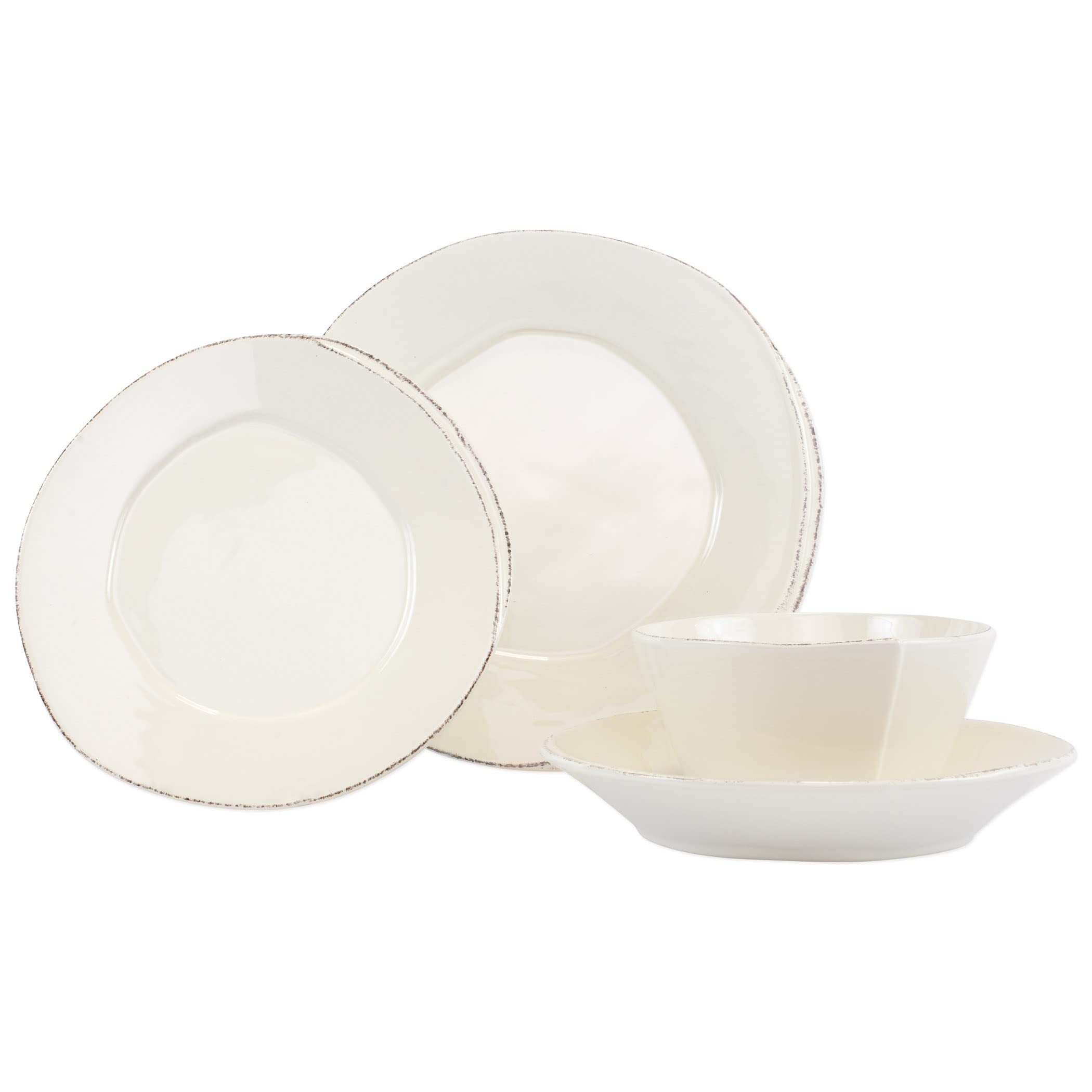 Vietri Lastra Linen 4-Piece Stoneware Dinnerware Set - Handcrafted Tuscan Bowls & Plates for Elegant Dining | Perfect for Dinner Parties, Holiday Meals & Upscale Restaurant Style Table Settings