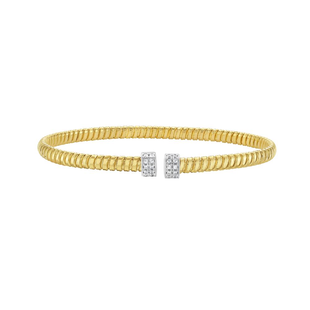 14K Gold Diamond Endcaps Tubogas Cuff Bracelet for Women - Luxury Italian Jewelry for Parties, Weddings & Special Occasions